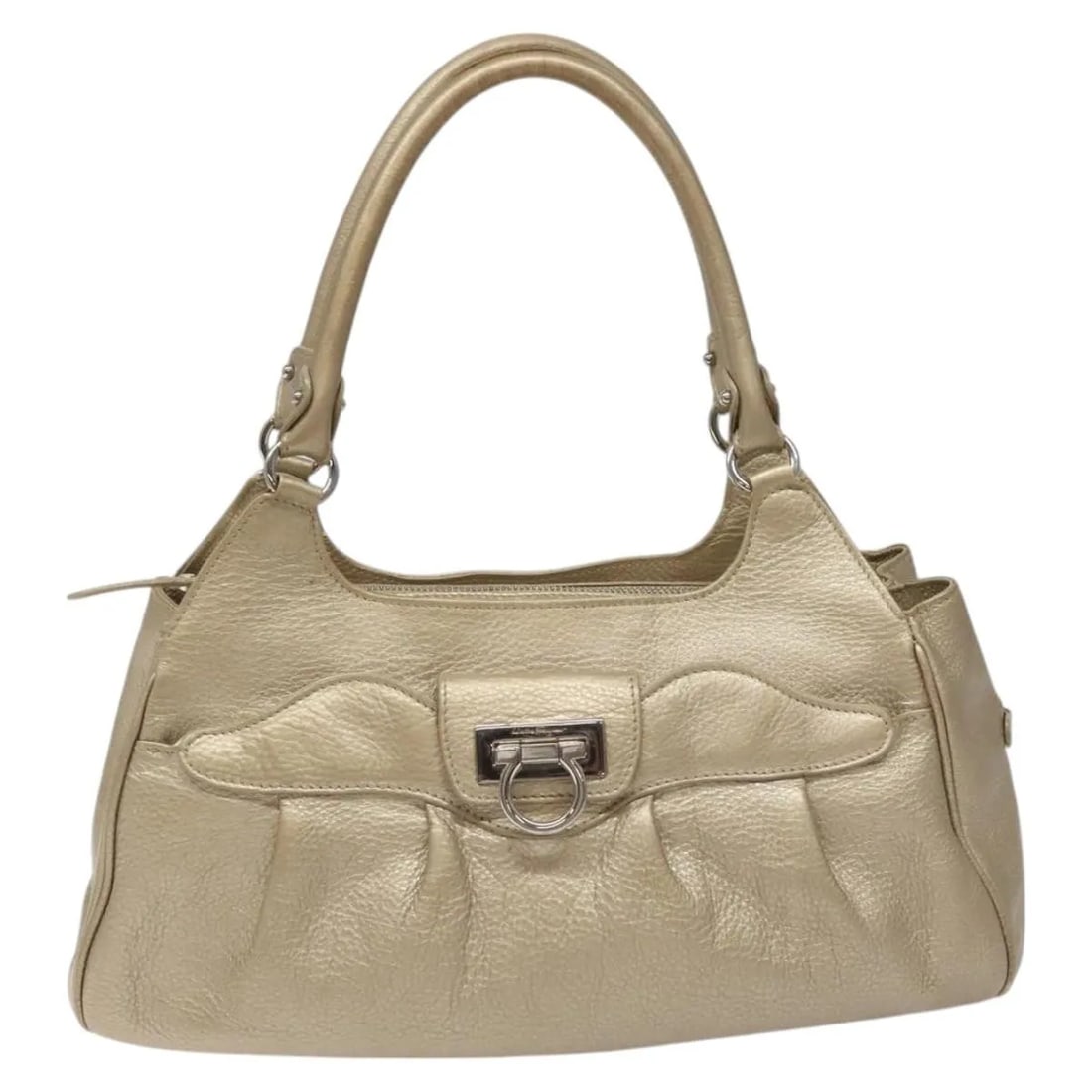 Leather zip tote Salvatore Ferragamo Gancini gold: Leather zip tote Salvatore Ferragamo Gancini gold Salvatore Ferragamo Gancini Zip Tote in leather with a gold-tone finish. This vintage bag is in good condition with honest wear consistent with age an