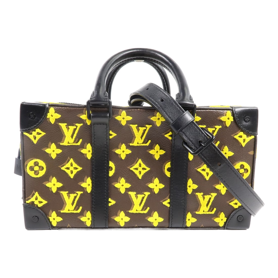 Louis Vuitton M45025 LV Trunk Speedy 2way Shoulder Bag Monogram Tuffetage: Louis Vuitton M45025 LV Trunk Speedy 2way Shoulder Bag Monogram Tuffetage Louis Vuitton LV Trunk Speedy 2 Way M45025 Monogram Tuffetage is a women's 2-way shoulder bag in brown, yellow, and black. It 