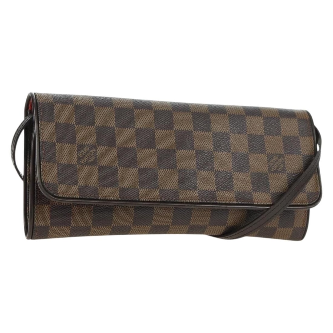 Louis Vuitton Damier Ebene Twin GM shoulder bag with strap: Louis Vuitton Damier Ebene Twin GM shoulder bag with strap This Louis Vuitton Damier Ebene Pochette Twin GM is a stylish shoulder bag crafted from signature Damier Ebene canvas. Designed for women, it
