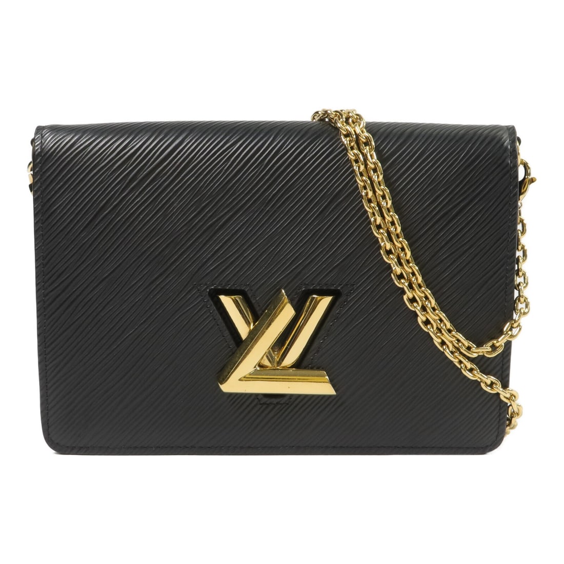 Louis Vuitton M68750 Twist Chain Shoulder Bag Black Epi Calfskin: Louis Vuitton M68750 Twist Chain Shoulder Bag Black Epi Calfskin Louis Vuitton Twist Chain Shoulder Bag in black Epi and calfskin (cowhide), made in France. This regular-size women's shoulder bag feat