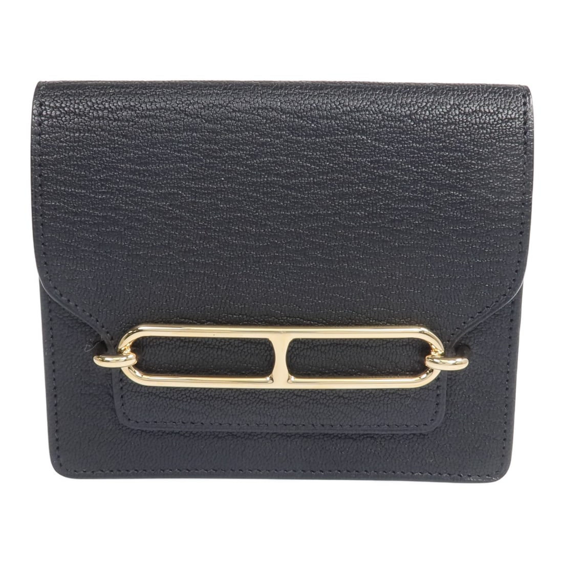 Hermes Roulis Slim bi-fold wallet in black Chevre leather: Hermes Roulis Slim bi-fold wallet in black Chevre leather Hermes Roulis Slim Wallet in bi-fold style, crafted from Chevre goatskin leather in Noir black. It features a flap opening, two open sections,