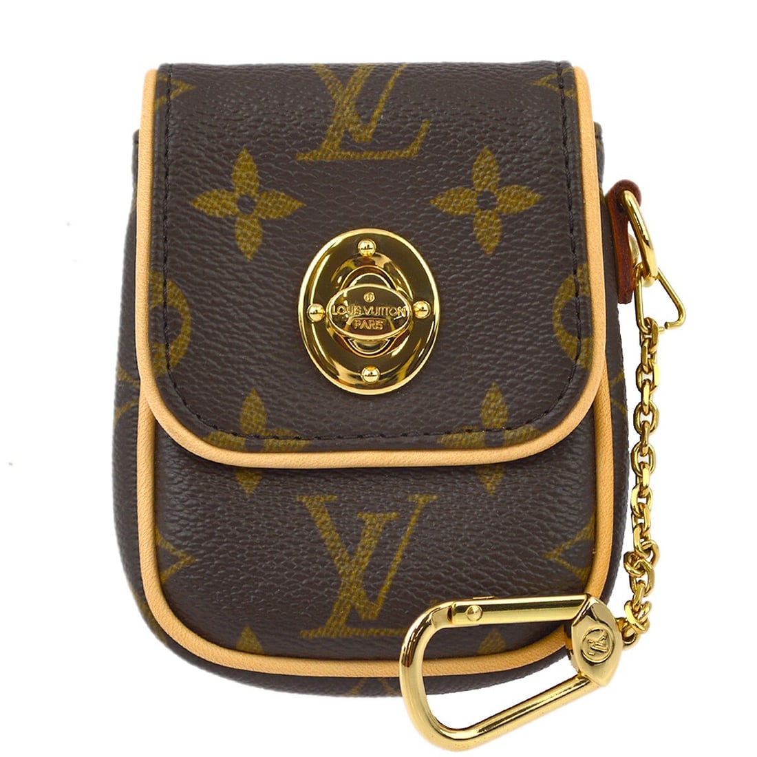 Louis Vuitton M60020 Monogram Canvas Keyring Bag Charm Pouch: Louis Vuitton M60020 Monogram Canvas Keyring Bag Charm Pouch Louis Vuitton Monogram Pochette Tulum key holder in brown Monogram canvas with leather trim and logo accents. This unisex bag charm style k