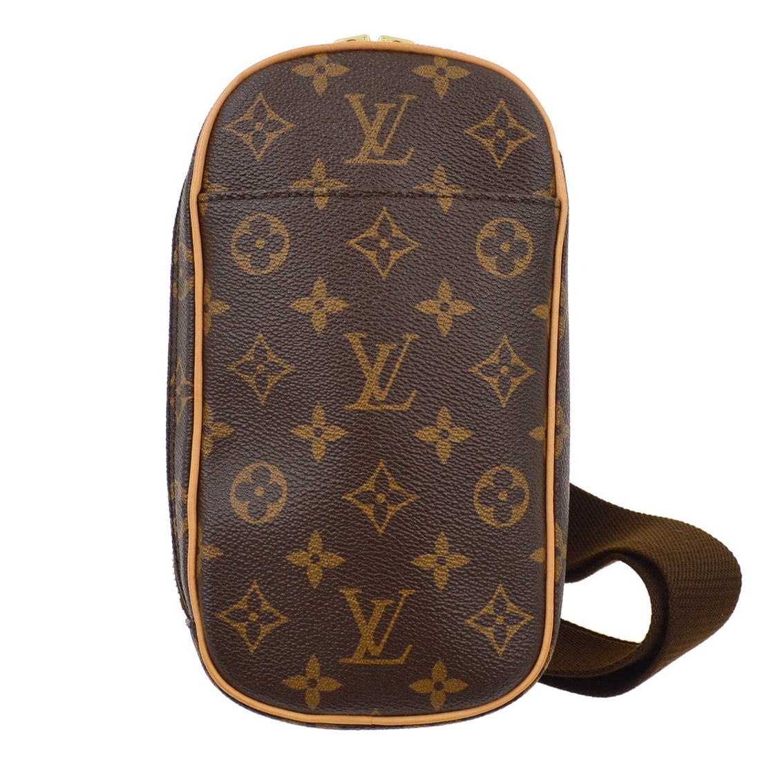 Louis Vuitton Pochette Gange Monogram Canvas Belt Bag M51870: Louis Vuitton Pochette Gange Monogram Canvas Belt Bag M51870 Louis Vuitton Pochette Gange bum bag in brown Monogram canvas with leather trim, made in Spain. It features a zip closure, gold-tone hardwa