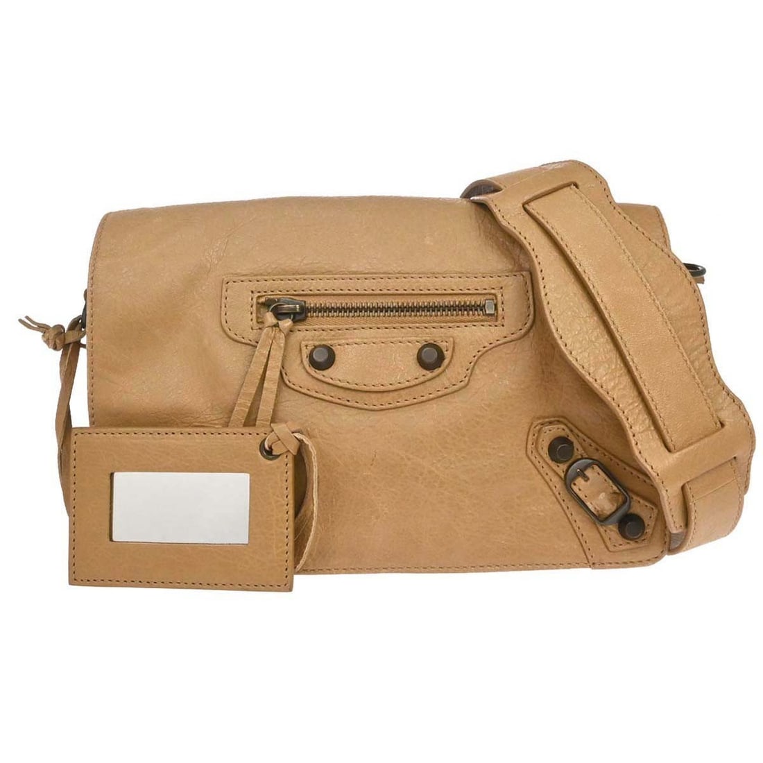 Balenciaga Classic Motocross Leather Shoulder Bag Beige with Mirror (1 of 16)