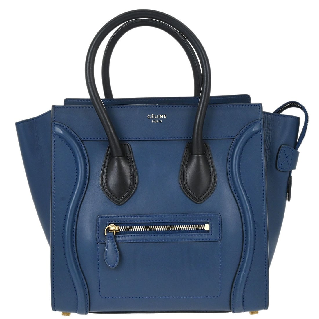 CELINE Micro Luggage Blue Leather Tote Handbag Italy: CELINE Micro Luggage Blue Leather Tote Handbag Italy Celine Micro Luggage Tote Bag in blue leather, designed in a medium size with a zipper closure and double handles. It features the Celine Luggage s
