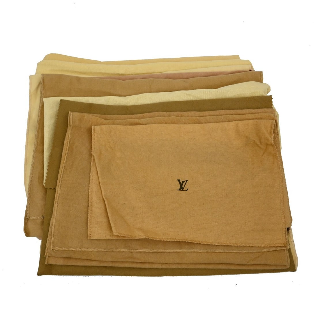 Set of 10 Louis Vuitton cotton dust bags in brown beige: Set of 10 Louis Vuitton cotton dust bags in brown beige Set of 10 authentic Louis Vuitton dust bags in brown and beige cotton. These unisex dust bags show overall signs of use with reasonable wear and