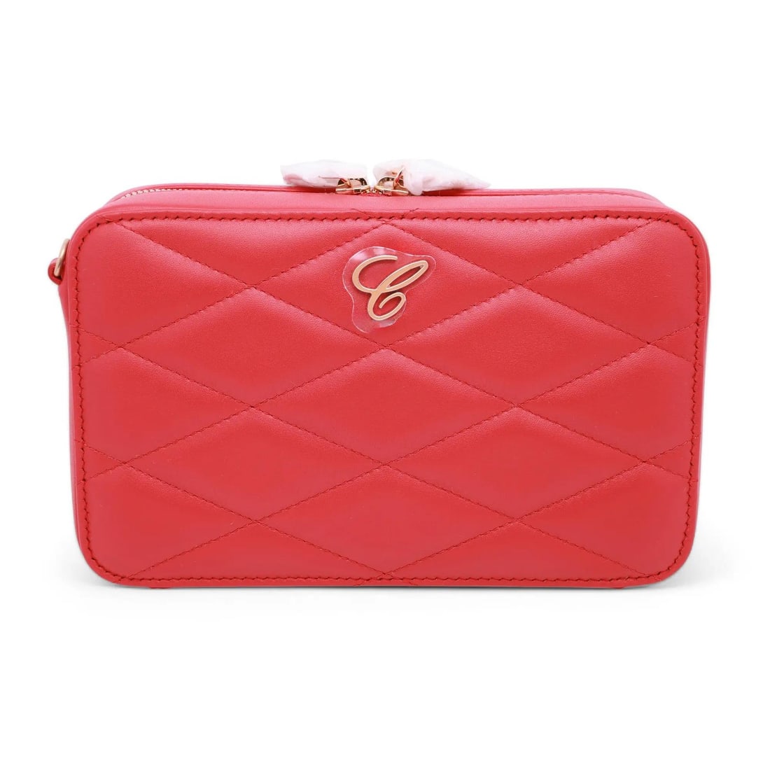 Chopard Happy Hearts Red Quilted Mini Chain Bag 95000-1182: Chopard Happy Hearts Red Quilted Mini Chain Bag 95000-1182 The Chopard Happy Hearts Mini Chain Bag is an exquisite accessory crafted from red quilted calfskin leather, embodying femininity and charm. 