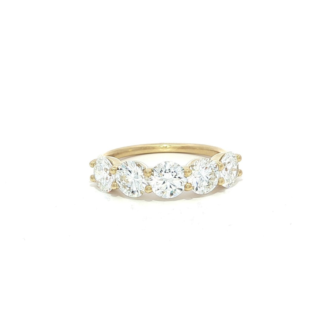 18k Yellow Gold GIA 2.50ct VS2 Diamond 5-Stone Band Ring: 18k Yellow Gold GIA 2.50ct VS2 Diamond 5-Stone Band Ring This exquisite 18k yellow gold band ring features a stunning arrangement of five natural, round brilliant cut diamonds, with a total carat weig