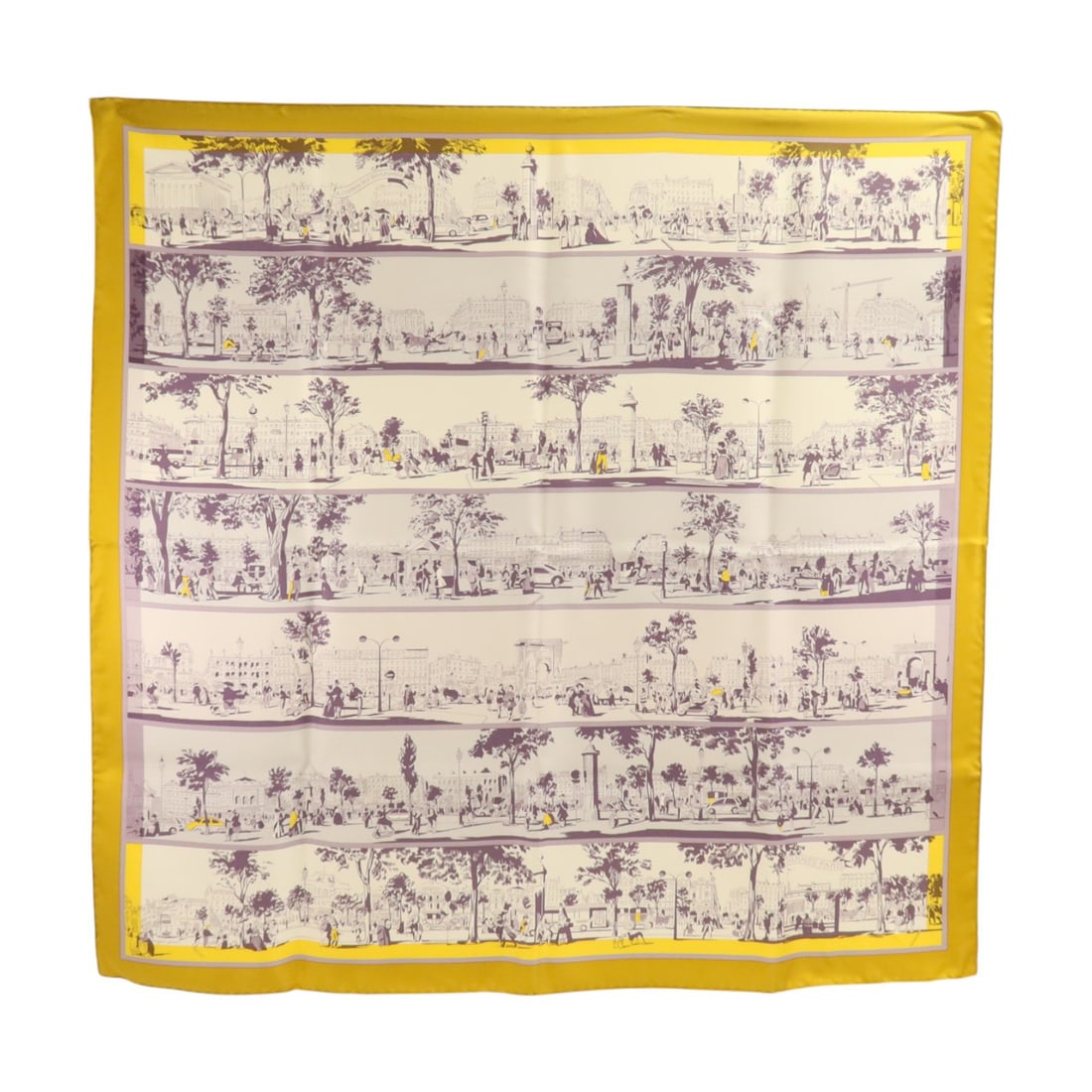 Hermes Silk Scarf 90cm x 90cm Yellow Light Purple Multicolor: Hermes Silk Scarf 90cm x 90cm Yellow Light Purple Multicolor Hermes 90x90cm silk scarf in yellow, light purple, and multicolor. It comes with a storage box and is described as being in AB Very Good co