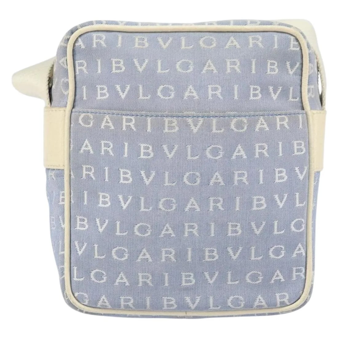 Blue Canvas Shoulder Bag Bvlgari Logomania Leather Trim: Blue Canvas Shoulder Bag Bvlgari Logomania Leather Trim This Bvlgari Logomania shoulder bag is crafted from blue canvas with leather accents. Designed for women, it features a compact silhouette with 