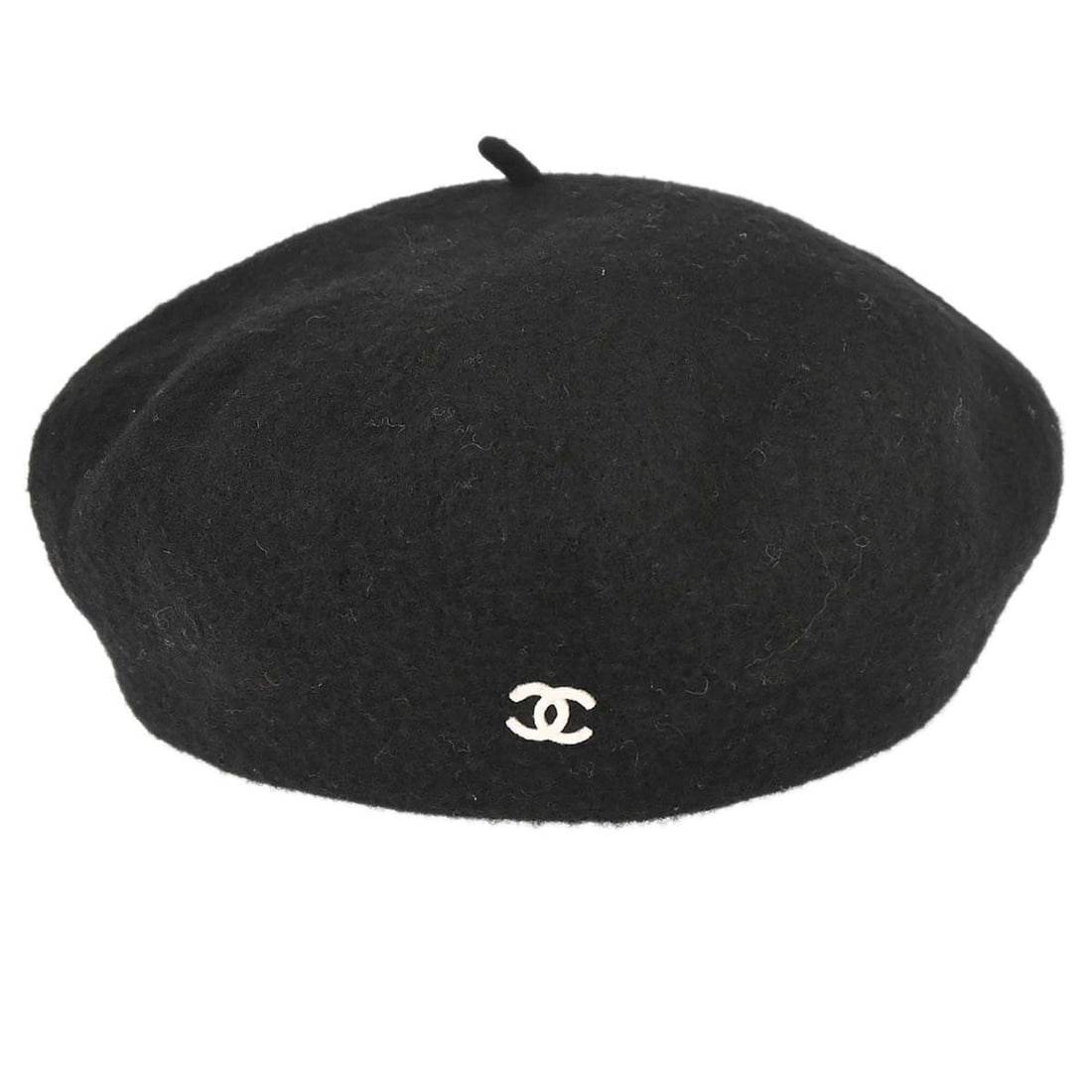 Vintage CHANEL Black Logo Beret Hat Small (1 of 10)