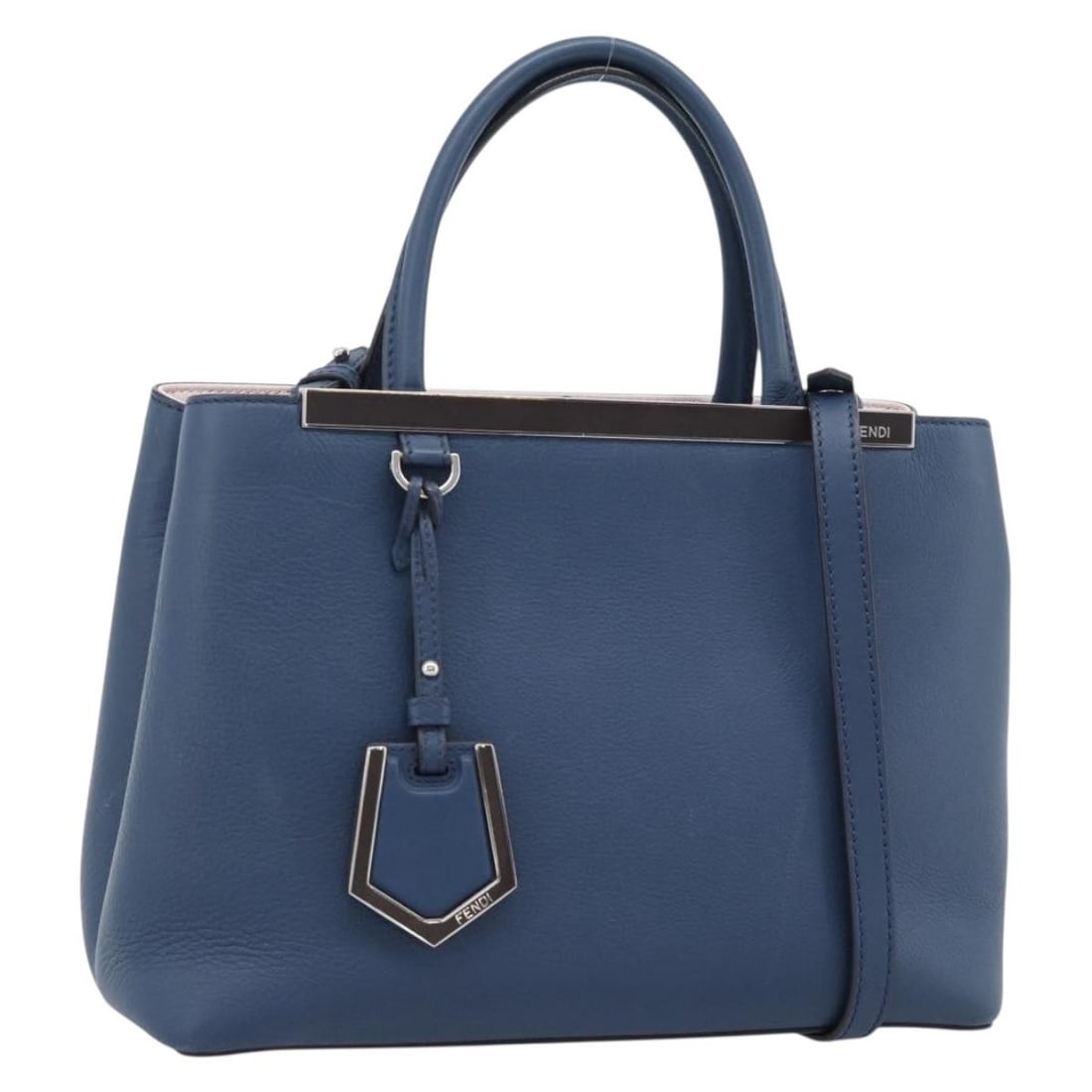 Fendi Petite To Jules Blue Leather 2way Handbag Silver Tone Strap: Fendi Petite To Jules Blue Leather 2way Handbag Silver Tone Strap FENDI Petite To Jules Hand Bag in blue and silver leather, designed as a 2-way handbag with both handle and shoulder strap carry optio