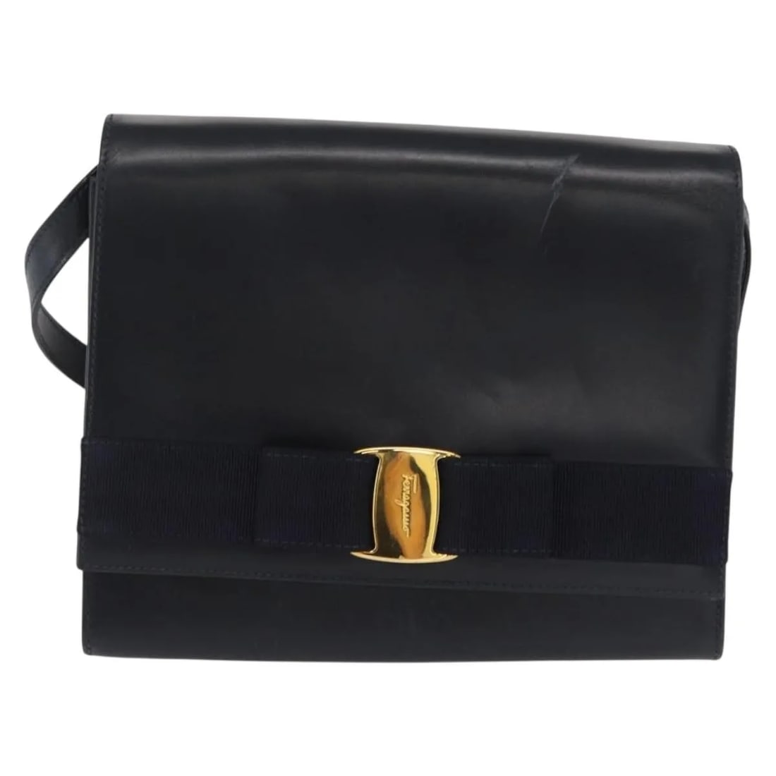 Salvatore Ferragamo Vala Navy Leather Shoulder Bag: Salvatore Ferragamo Vala Navy Leather Shoulder Bag This Salvatore Ferragamo Vala shoulder bag is crafted from navy leather and designed for women. It features metal fittings and a shoulder strap. The 