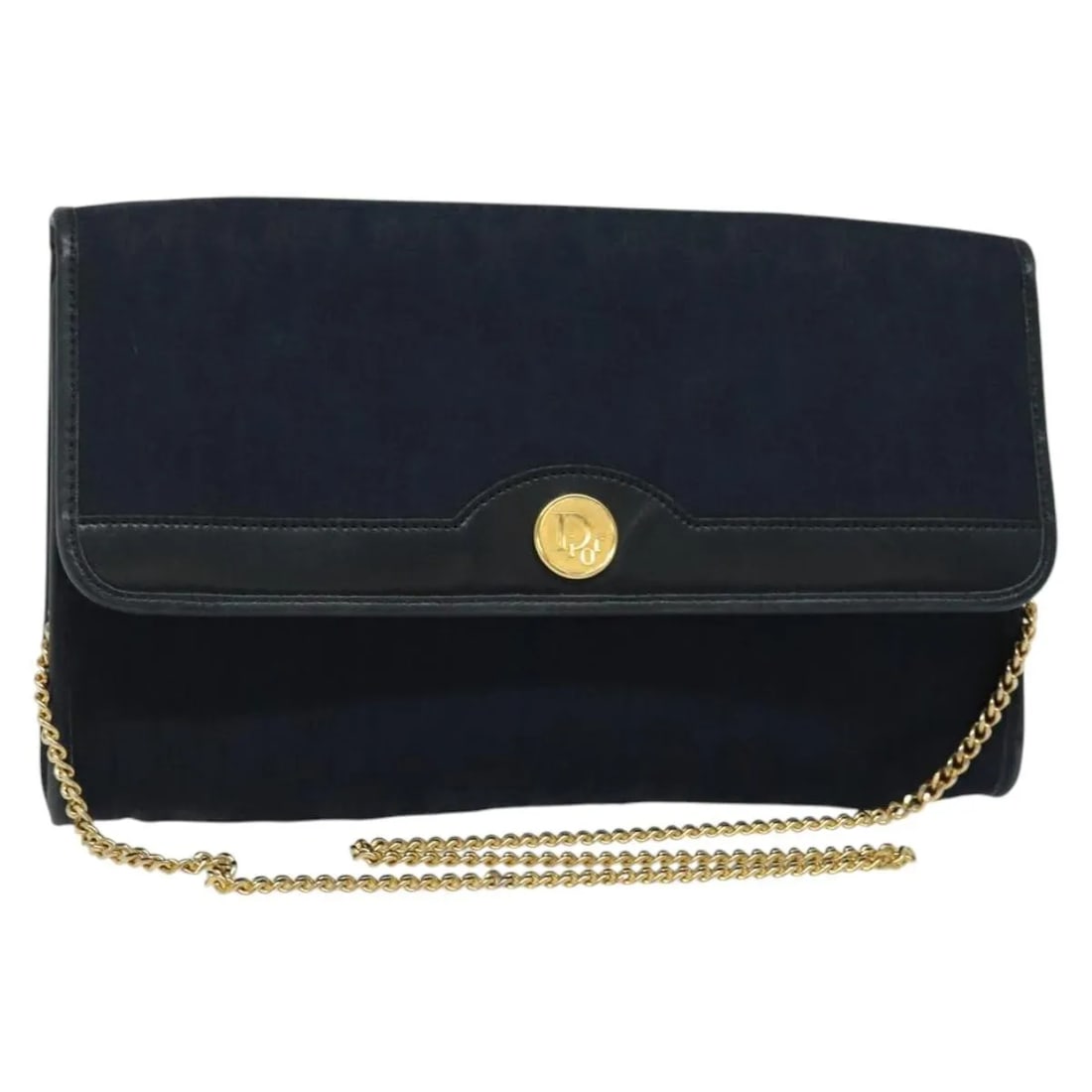 Christian Dior Vintage Chain Flap Shoulder Bag Navy Canvas: Christian Dior Vintage Chain Flap Shoulder Bag Navy Canvas This Christian Dior vintage chain flap shoulder bag features navy Diorissimo canvas material, designed for female use. It showcases a classic