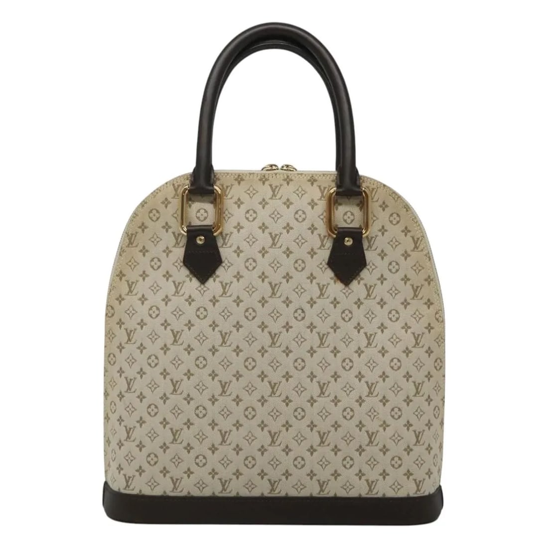Louis Vuitton Alma handbag in Mini Lin Monogram khaki canvas: Louis Vuitton Alma handbag in Mini Lin Monogram khaki canvas This Louis Vuitton Alma Handbag in the Mini Lin Monogram design features a khaki canvas exterior with signature monogram detailing. The bag