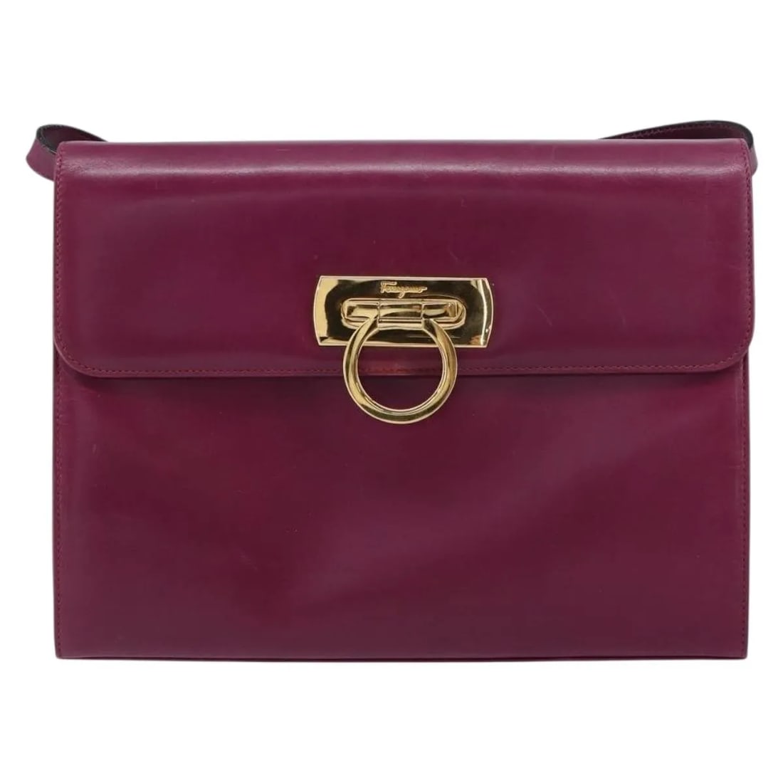 Purple Leather Shoulder Bag Salvatore Ferragamo Gancini: Purple Leather Shoulder Bag Salvatore Ferragamo Gancini This Salvatore Ferragamo Gancini shoulder bag is crafted from purple leather and designed specifically for women. The bag features a structured 