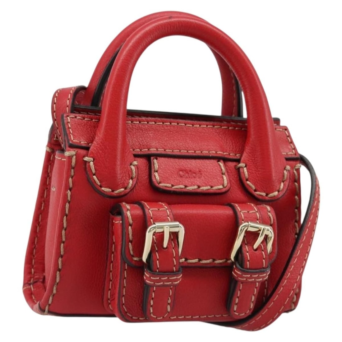 Chloe Red Leather 2way Handbag with Shoulder Strap BA13481A: Chloe Red Leather 2way Handbag with Shoulder Strap BA13481A Chloe leather hand bag in red and gold, designed for women and made in Spain. This 2-way style comes with a shoulder strap and features a co