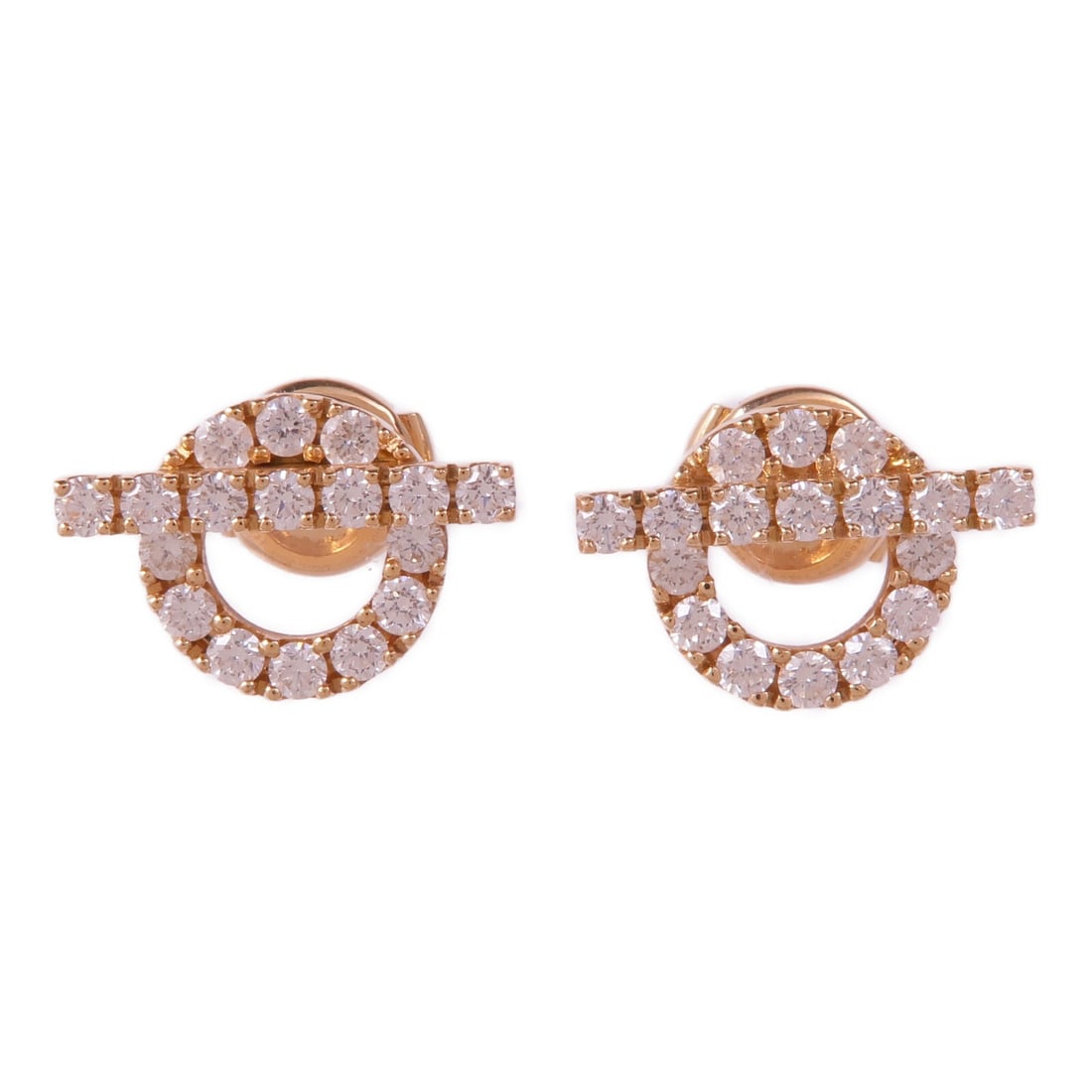 Hermes Finesse 18K Rose Gold Diamond Earrings Model H219512B00: Hermes Finesse 18K Rose Gold Diamond Earrings Model H219512B00 Hermes Finesse Diamond Earrings in 18K pink gold with diamond accents. The earrings are identified as model H219512B00 and come with a st