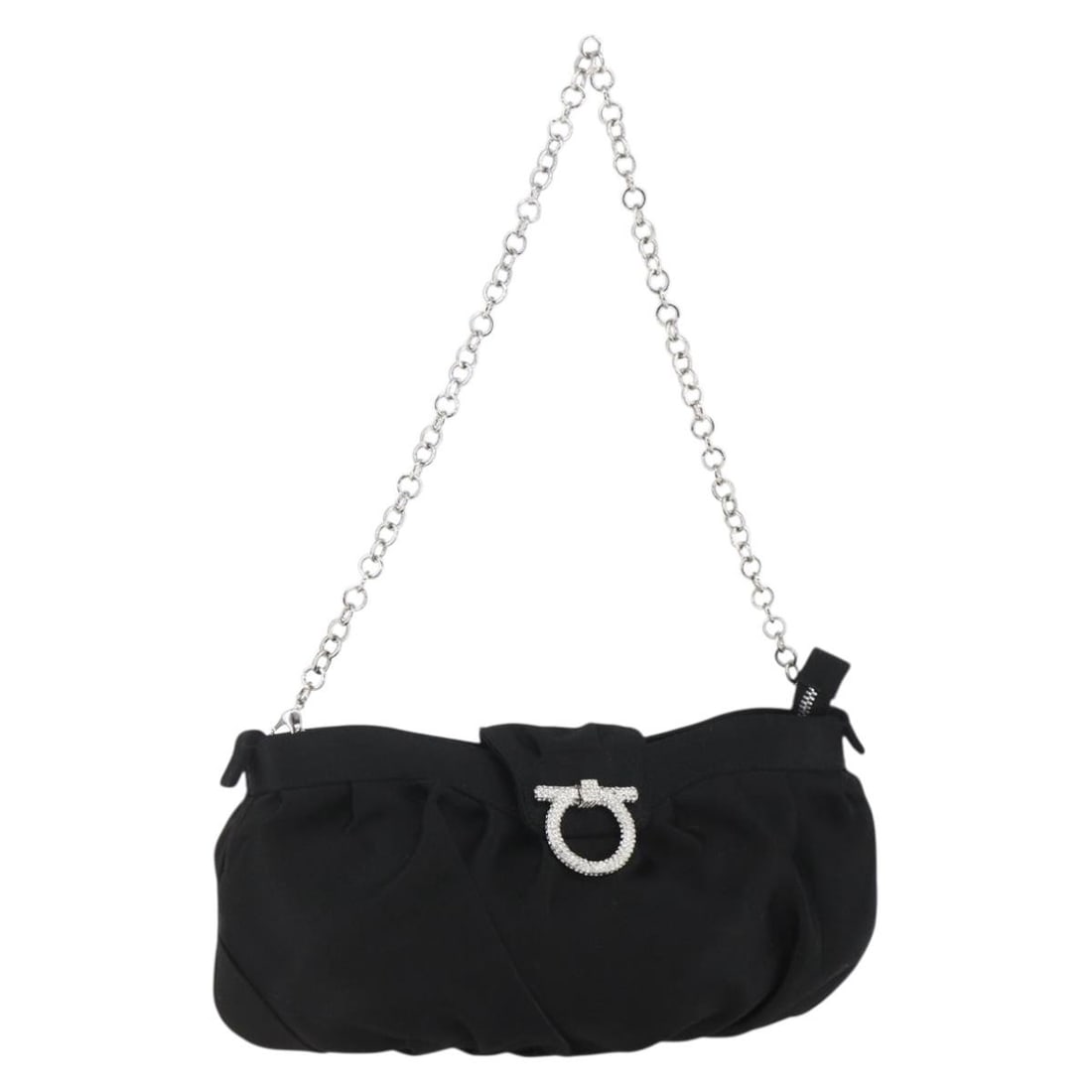 Salvatore Ferragamo Gancini Chain Satin Shoulder Bag Black Silver Authentic: Salvatore Ferragamo Gancini Chain Satin Shoulder Bag Black Silver Authentic Elevate your accessory collection with this exquisite Salvatore Ferragamo Gancini Chain Shoulder Bag. Crafted in Italy, this