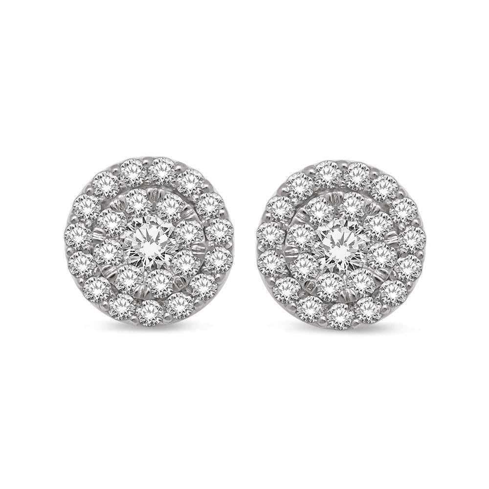 14K White Gold 1 1/2 Ct.tw Diamond Fashion Earrings: 14K White Gold 1 1/2 Ct.tw Diamond Fashion Earrings Fashioned in cool 14K white gold, each Earrings features a stepped composite of 1 1/2 Ct.Tw. shimmering diamonds wrapped in a double diamond-lined f