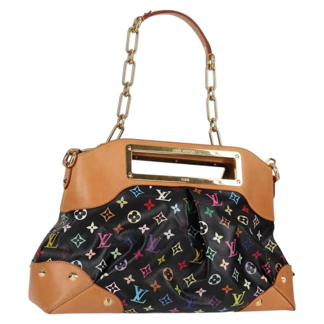 Louis Vuitton Judy GM 2way Shoulder Bag Black Monogram Multicolor Canvas M40254: Louis Vuitton Judy GM 2way Shoulder Bag Black Monogram Multicolor Canvas M40254 Louis Vuitton Judy GM 2way shoulder bag in Monogram Multicolor Canvas with a black exterior. Made in France, this women'