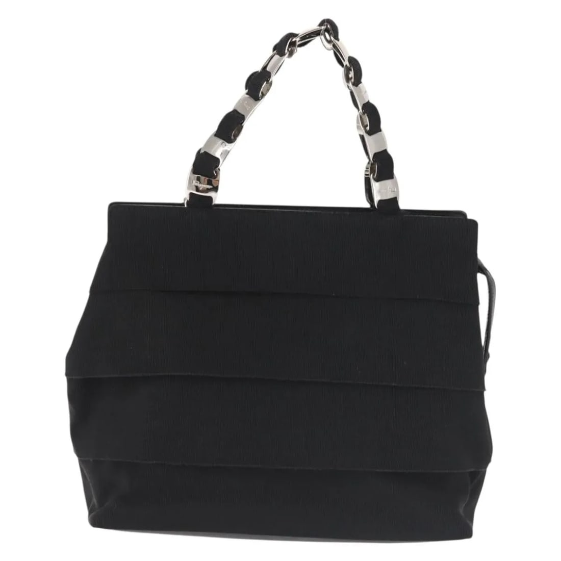 Black Canvas Handbag Salvatore Ferragamo Vala Made in Italy: Black Canvas Handbag Salvatore Ferragamo Vala Made in Italy This Salvatore Ferragamo Vala handbag is crafted from black canvas and designed for women. Made in Italy, it features a structured silhouett