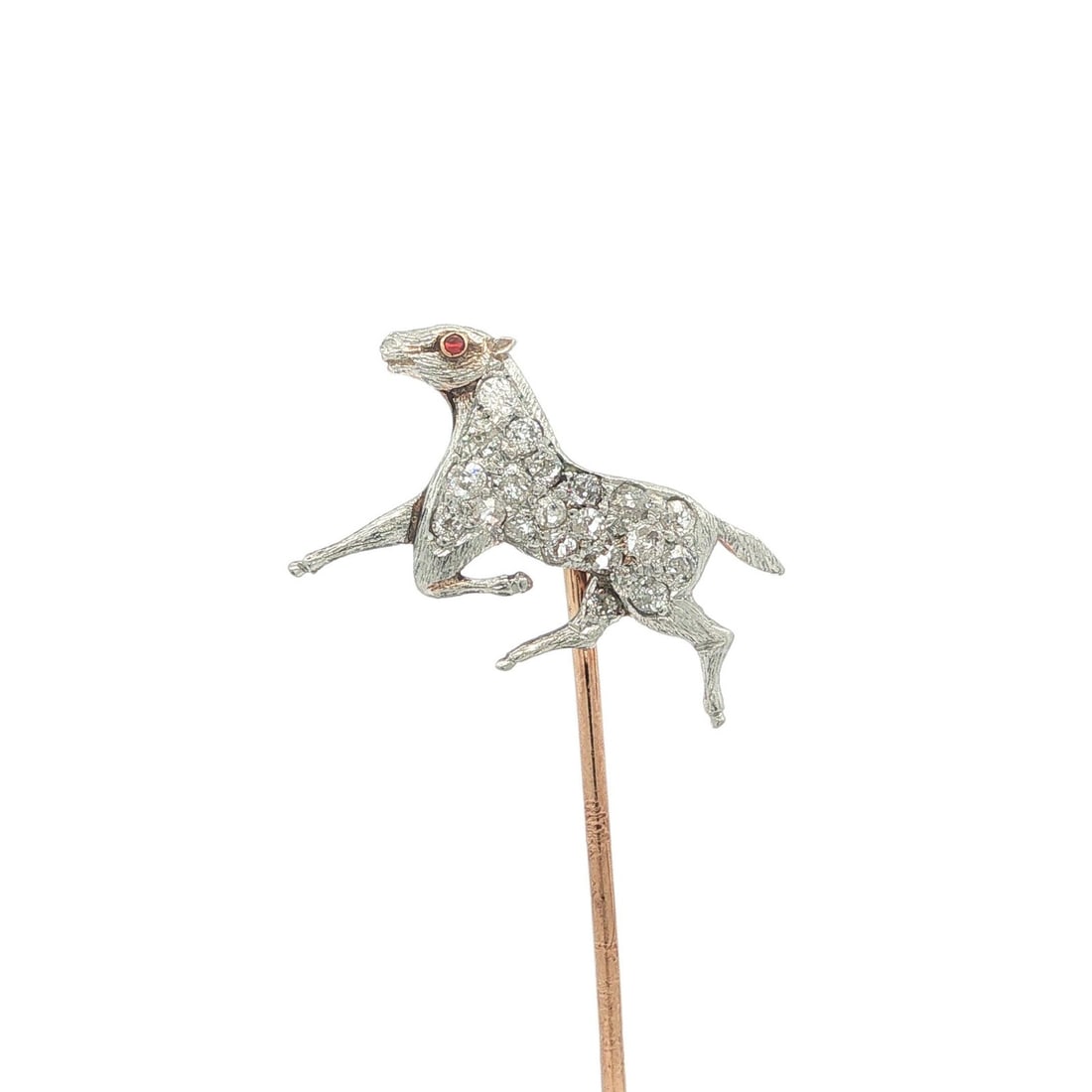Antique 10k Gold Platinum Horse Stick Pin with Old Mine Cut Diamonds (1 of 7)