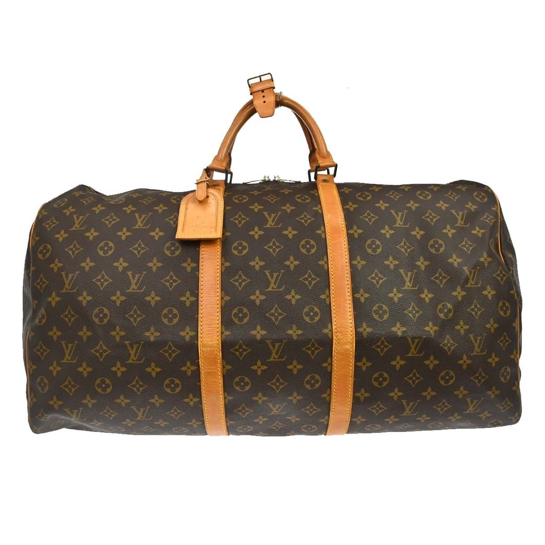 Vintage Louis Vuitton Keepall 60 Monogram Duffle Bag M41422: Vintage Louis Vuitton Keepall 60 Monogram Duffle Bag M41422 Vintage Louis Vuitton Keepall 60 travel handbag in Monogram canvas and leather with double handles and zip closure. This extra large unisex 