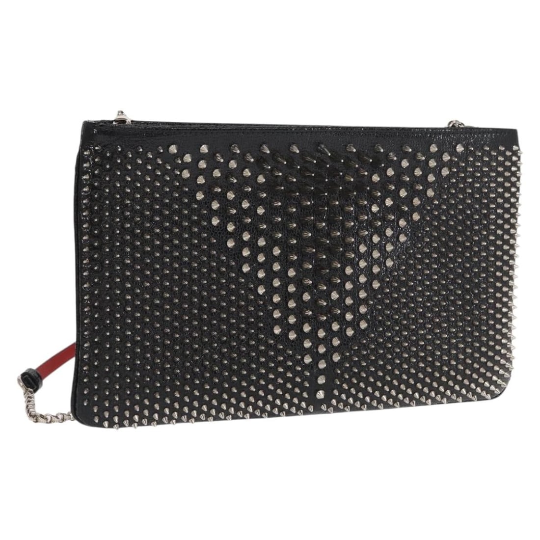 Christian Louboutin black leather shoulder bag with chain silver tone: Christian Louboutin black leather shoulder bag with chain silver tone Christian Louboutin chain shoulder bag in black and silver leather. It features a shoulder bag style and comes with a dust bag and