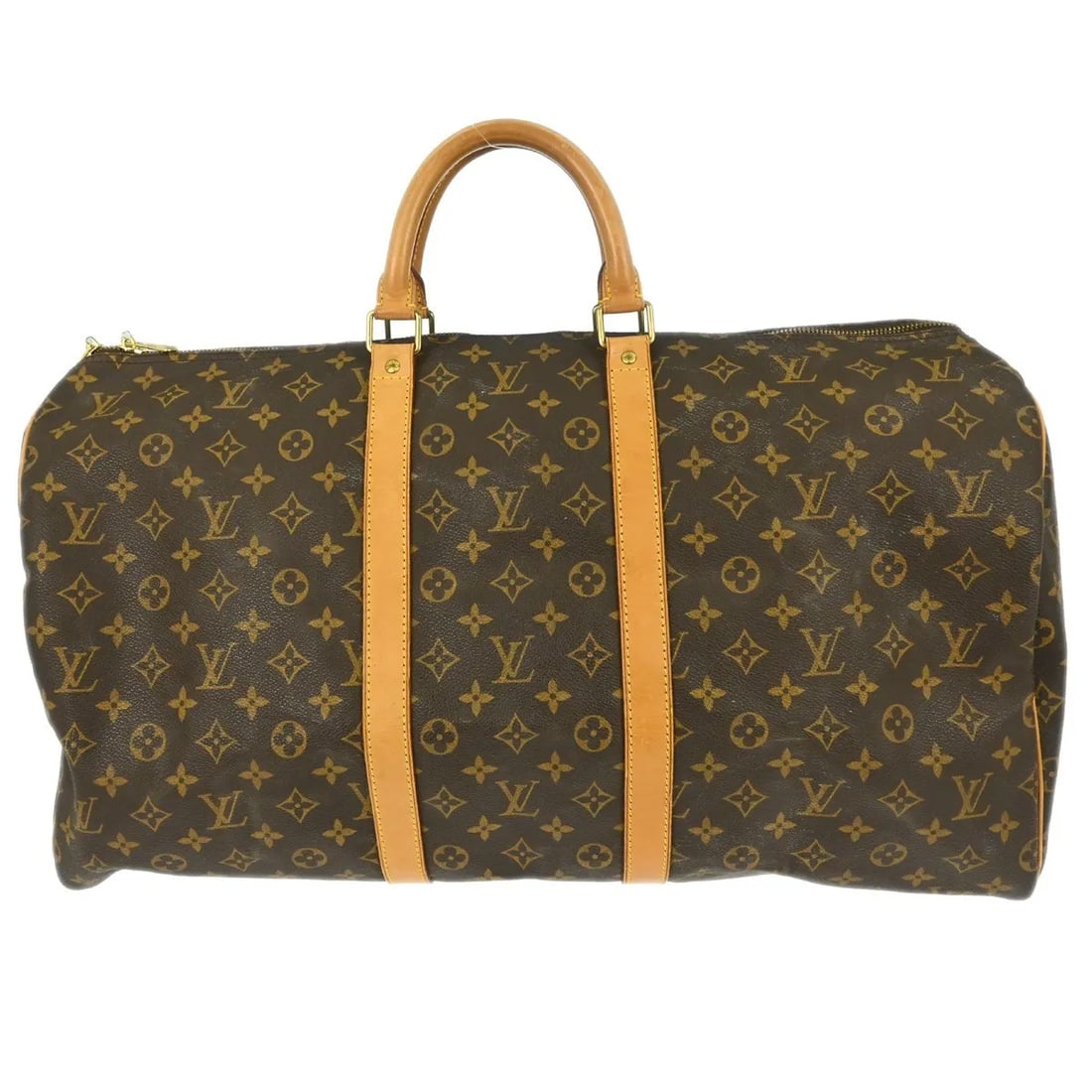Louis Vuitton Keepall Brown Monogram Canvas Travel Bag: Louis Vuitton Keepall Brown Monogram Canvas Travel Bag Louis Vuitton Keepall in brown monogram canvas. This unisex bag is in good condition with visible wear, including scuffs, suntanned areas, cracks