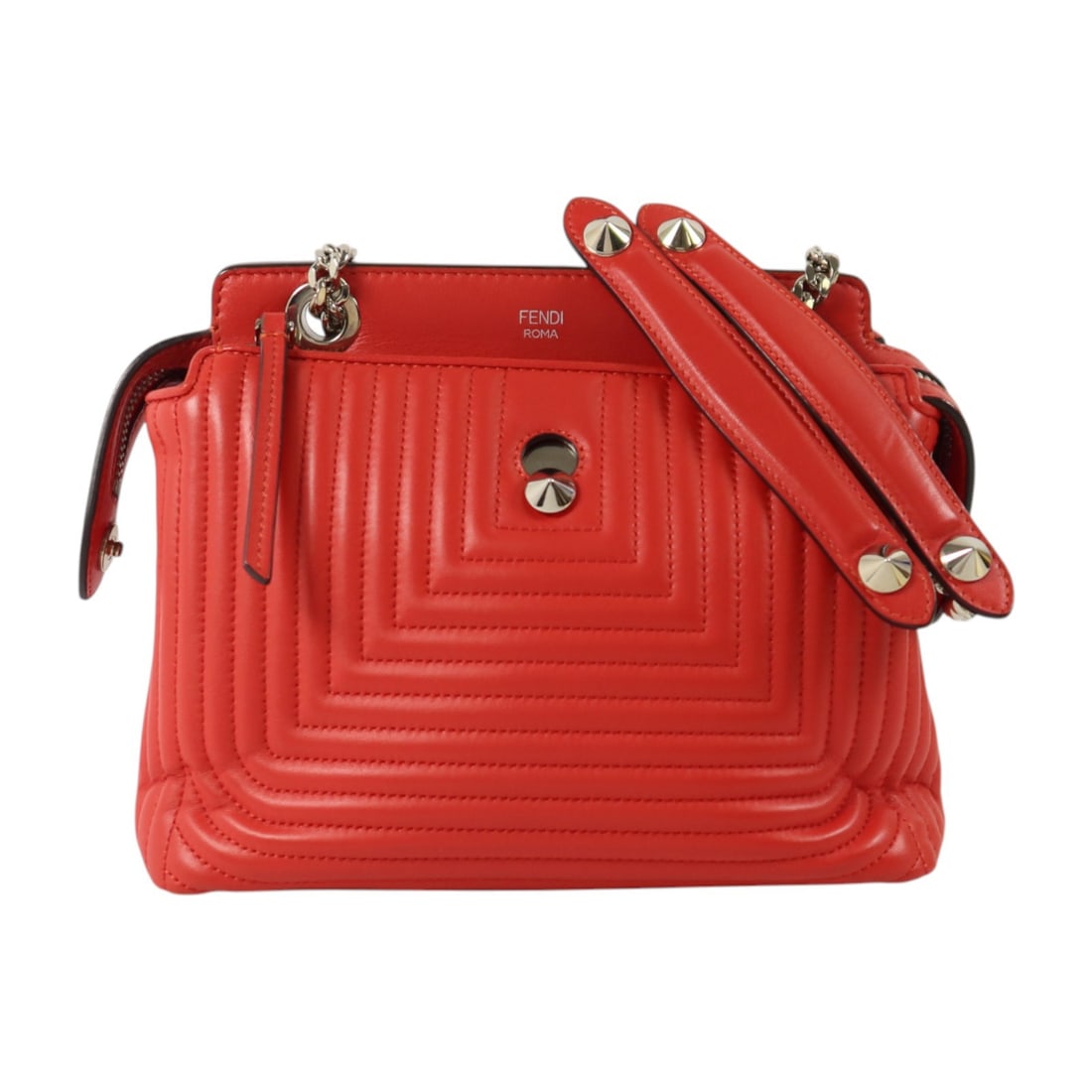 Fendi Dotcom Click Red Calfskin Chain Shoulder Bag 8BN299.U9M: Fendi Dotcom Click Red Calfskin Chain Shoulder Bag 8BN299.U9M FENDI SHW Dotcom Click Chain Shoulder Bag in red calfskin leather. This shoulder bag features a chain shoulder strap and a click fastener,