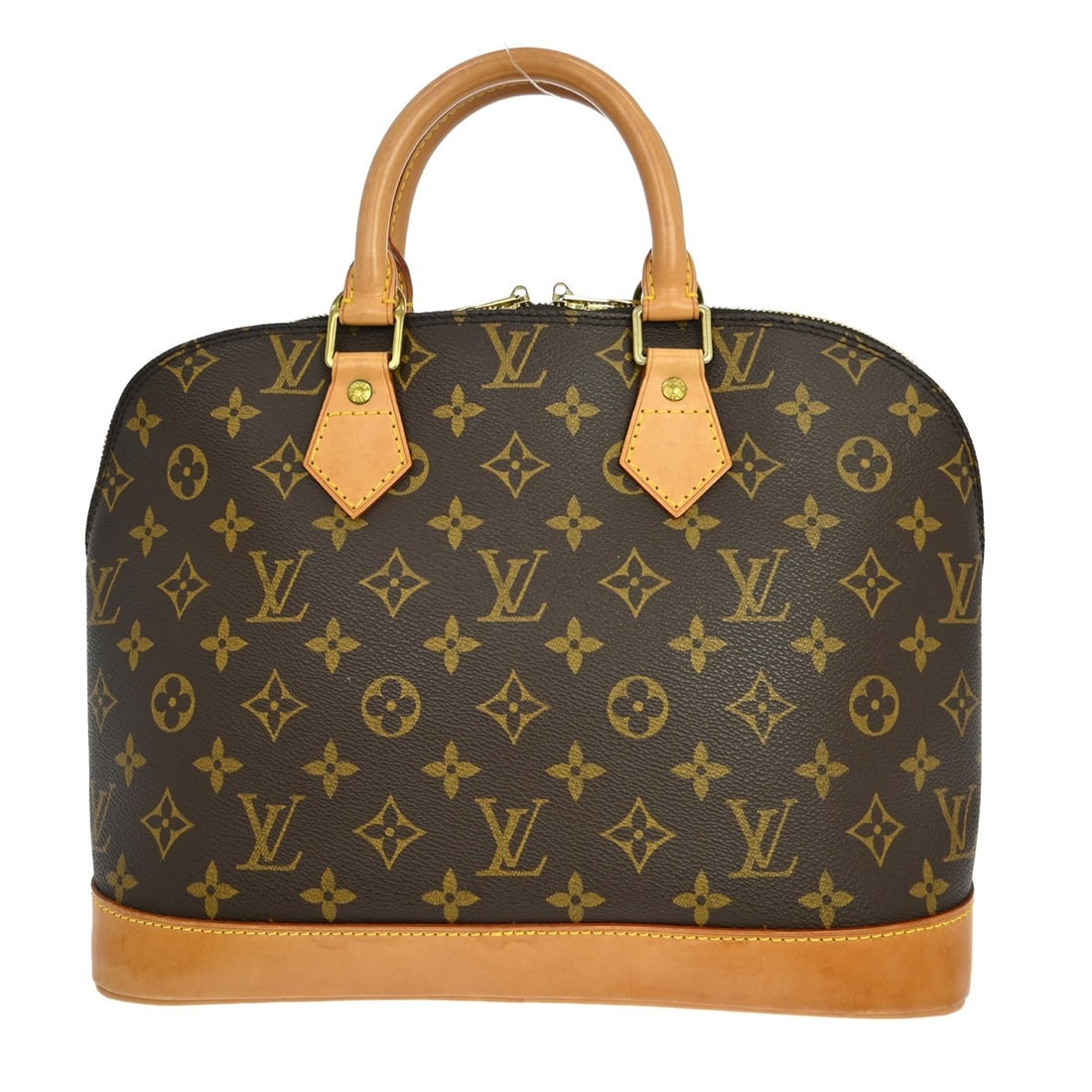Louis Vuitton Alma Monogram Canvas Hand Bag M51130: Louis Vuitton Alma Monogram Canvas Hand Bag M51130 Vintage Louis Vuitton Alma handbag in Monogram canvas with leather trim and double handles. This medium handbag features a zip closure, brown canvas 
