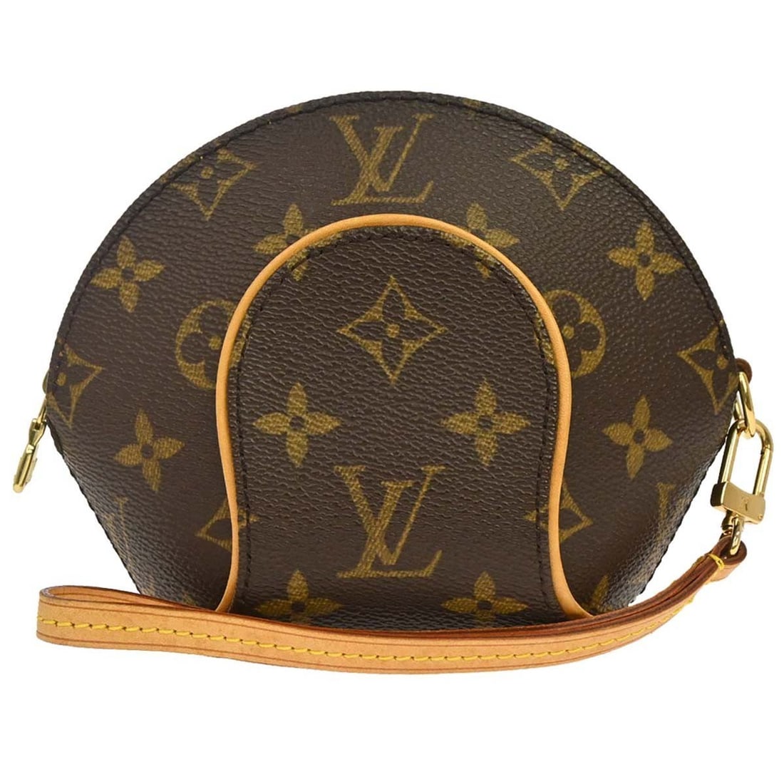 Louis Vuitton Mini Ellipse Monogram Canvas Wristlet Pouch M51129: Louis Vuitton Mini Ellipse Monogram Canvas Wristlet Pouch M51129 Louis Vuitton Monogram Mini Ellipse Pouch Bag in brown Monogram canvas and leather, made in France. This mini pouch features a zip clos