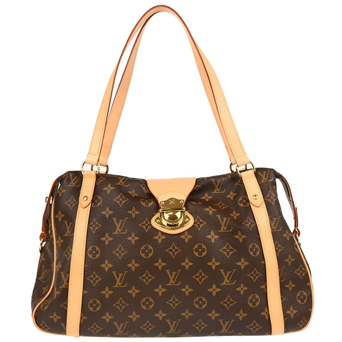 Louis Vuitton Stresa GM Monogram Canvas Shoulder Bag M51188: Louis Vuitton Stresa GM Monogram Canvas Shoulder Bag M51188 Louis Vuitton Stresa GM shoulder bag in brown Monogram canvas with leather trim and double handles. This large zip-top bag features logo acc