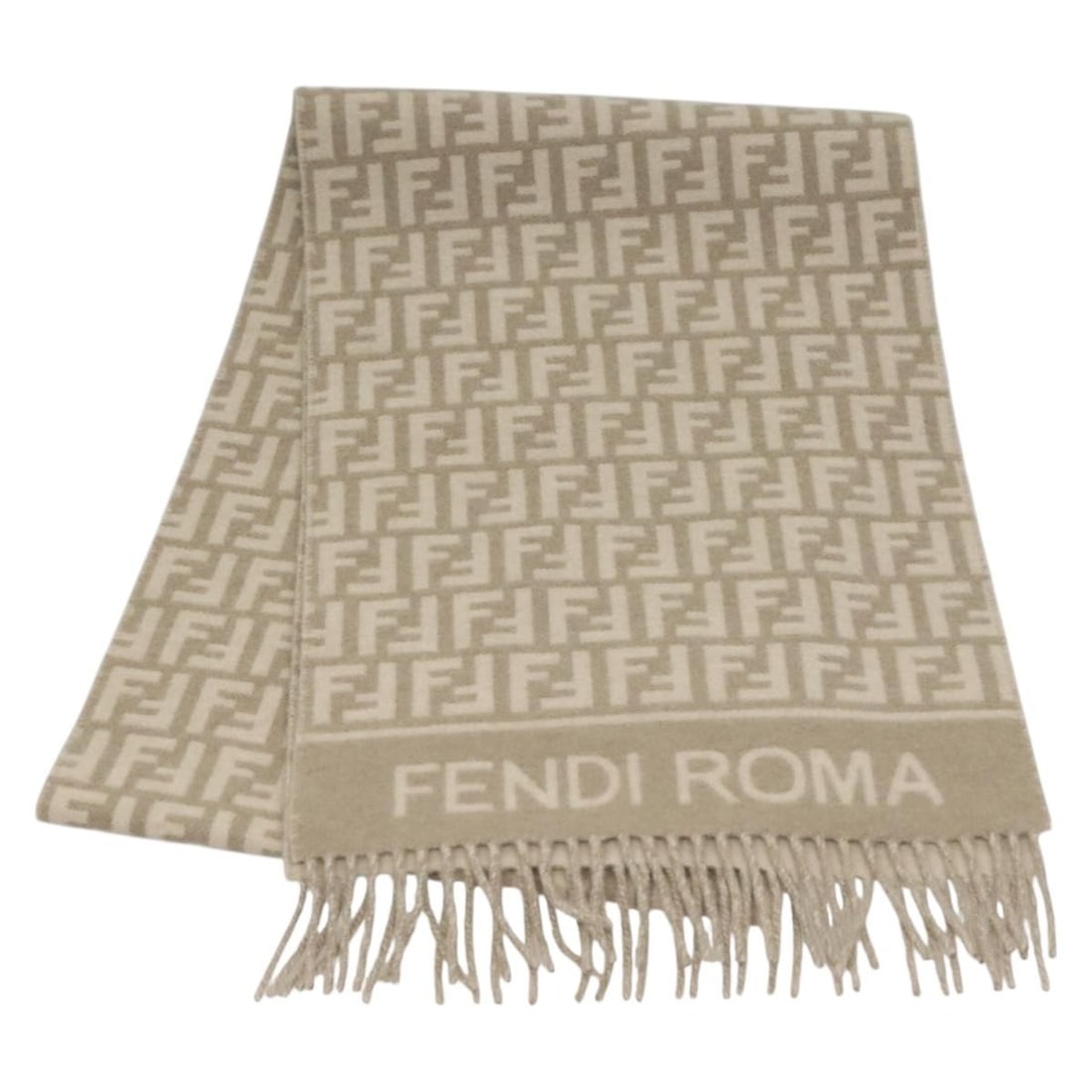 FENDI Zucca Wool Scarf Beige Made in Italy (1 of 10)