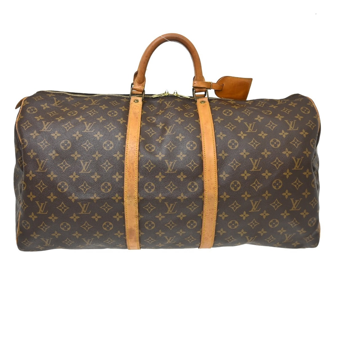 Louis Vuitton Keepall 60 Monogram Canvas Duffle Bag M41422: Louis Vuitton Keepall 60 Monogram Canvas Duffle Bag M41422 Vintage Louis Vuitton Keepall 60 travel handbag in the Monogram line, styled as an extra large duffle with double leather handles and zip clo