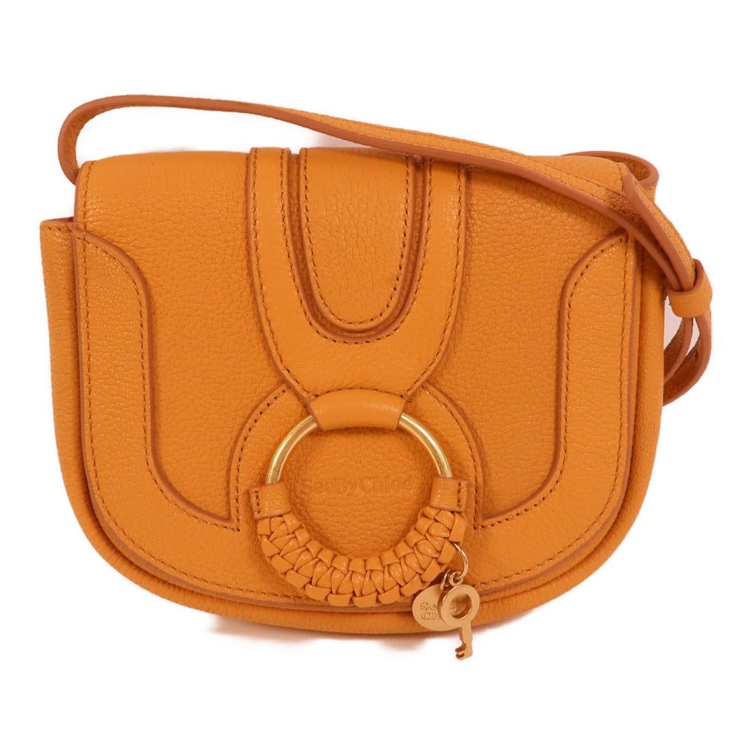Chloe Hana Mini Shoulder Bag Orange Calfskin Leather: Chloe Hana Mini Shoulder Bag Orange Calfskin Leather Chloe Hana Mini shoulder bag in calfskin leather, presented in OrangexCaramel. This women's bag is a regular-size shoulder bag with a magnetic pock