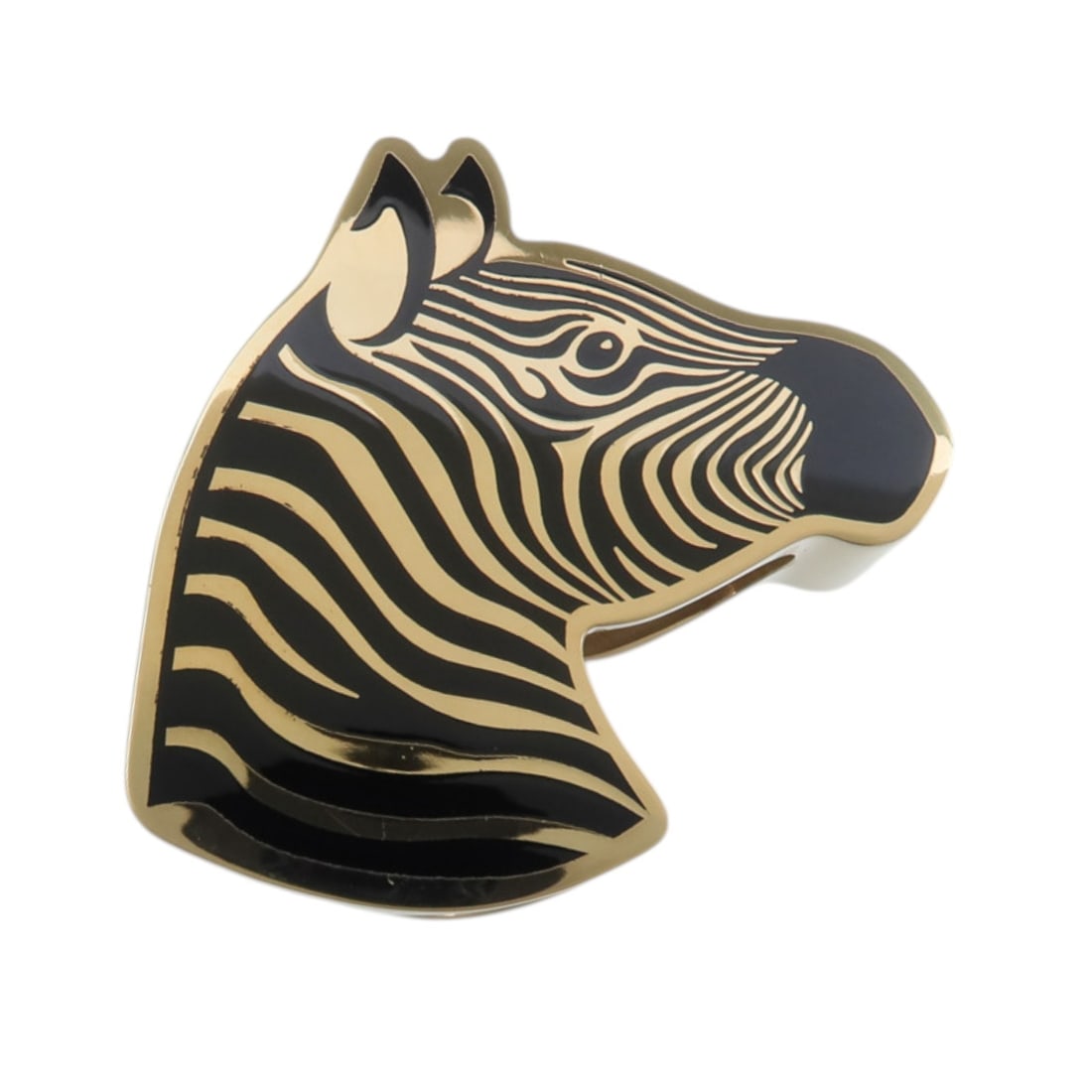 Hermes Zebra Scarf Ring Black and Gold Tone Metal: Hermes Zebra Scarf Ring Black and Gold Tone Metal Hermes Zebra scarf ring in metal with a black and gold color combination. It is a women's scarf ring made in France and comes with no accessories. Con