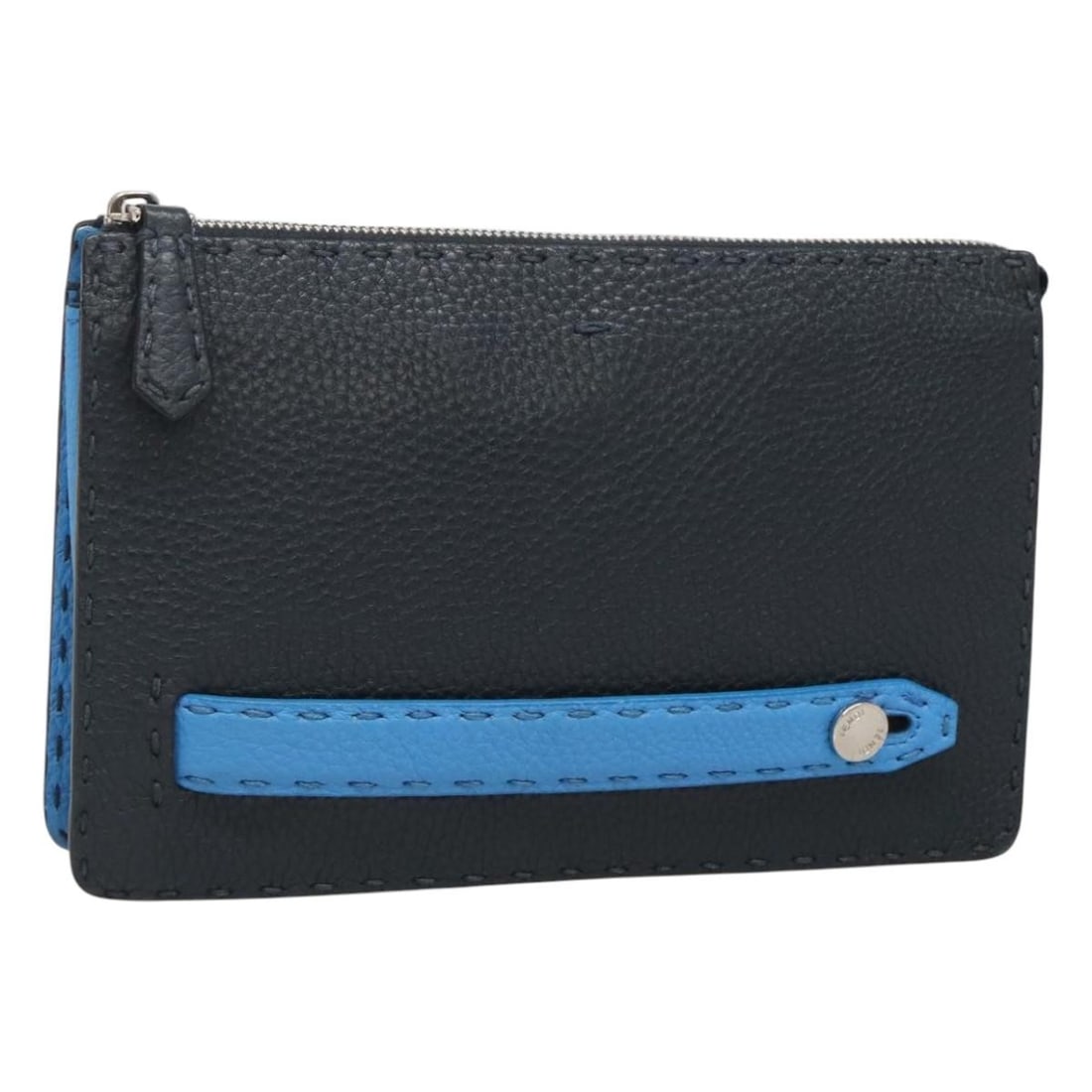 FENDI Celeria black leather clutch bag Italy 9.1 x 5.9 x 1.4 inch: FENDI Celeria black leather clutch bag Italy 9.1 x 5.9 x 1.4 inch This FENDI Celeria clutch bag is crafted from black leather and features a sleek, minimalist design. Made in Italy, the bag offers a c