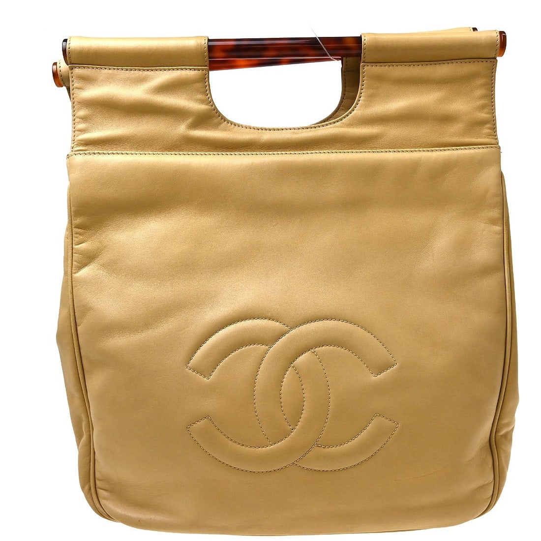 CHANEL Large Beige Lambskin Top Handle Bag Quilted Italy: CHANEL Large Beige Lambskin Top Handle Bag Quilted Italy Beige CHANEL top handle handbag crafted from lambskin leather with a quilted exterior and leather lining. It features double handles, pockets, 