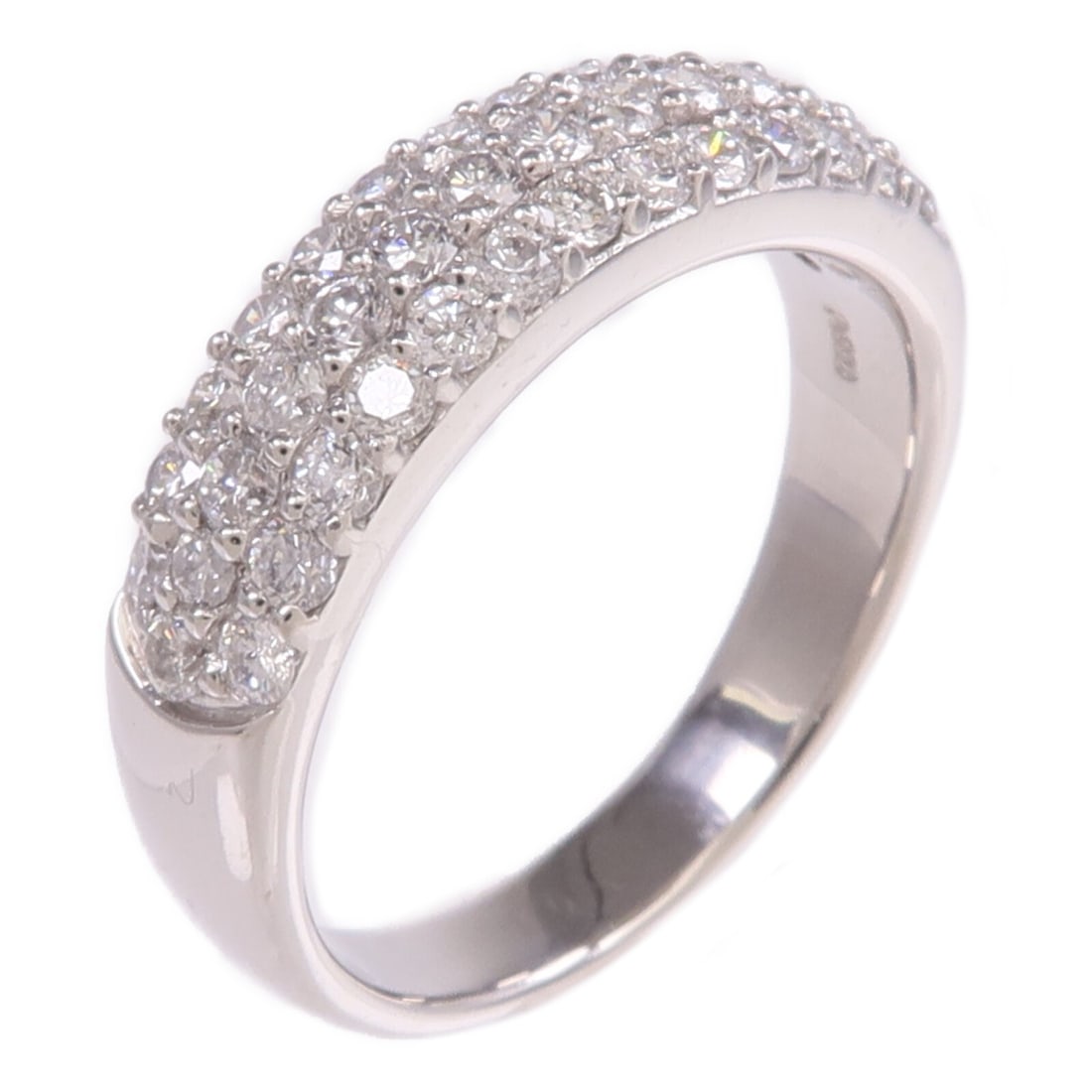Pt900 Platinum Diamond Ring Women US 7: Pt900 Platinum Diamond Ring Women US 7 A women's diamond ring crafted in Pt900 platinum with a clear diamond centerpiece. The ring is size 7 and features a clear finish with a motif measuring 27 mm wi