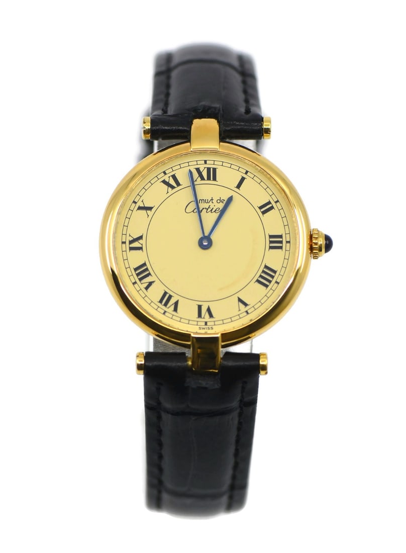 Cartier Vermeil Women's Quartz Wristwatch Sterling Silver Ref 1861: Cartier Vermeil Women's Quartz Wristwatch Sterling Silver Ref 1861 Pre-owned Cartier Vermeil wristwatch with an analog display and quartz movement. Designed for women, this Swiss-made model features a