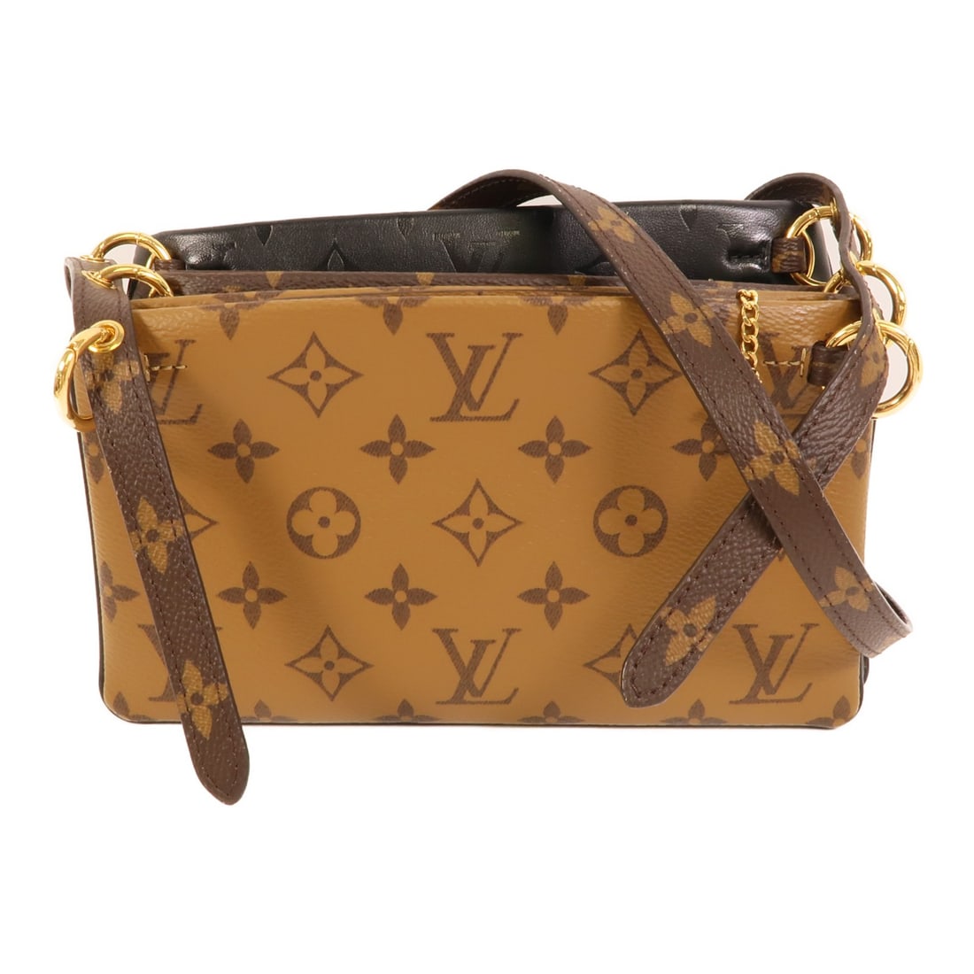 Louis Vuitton Pochette LV3 M45412 Shoulder Bag Brown Monogram Reverse: Louis Vuitton Pochette LV3 M45412 Shoulder Bag Brown Monogram Reverse Louis Vuitton Pochette LV3 shoulder bag in brown and black Monogram Reverse and PVC coated canvas. It features gold-tone hardware,