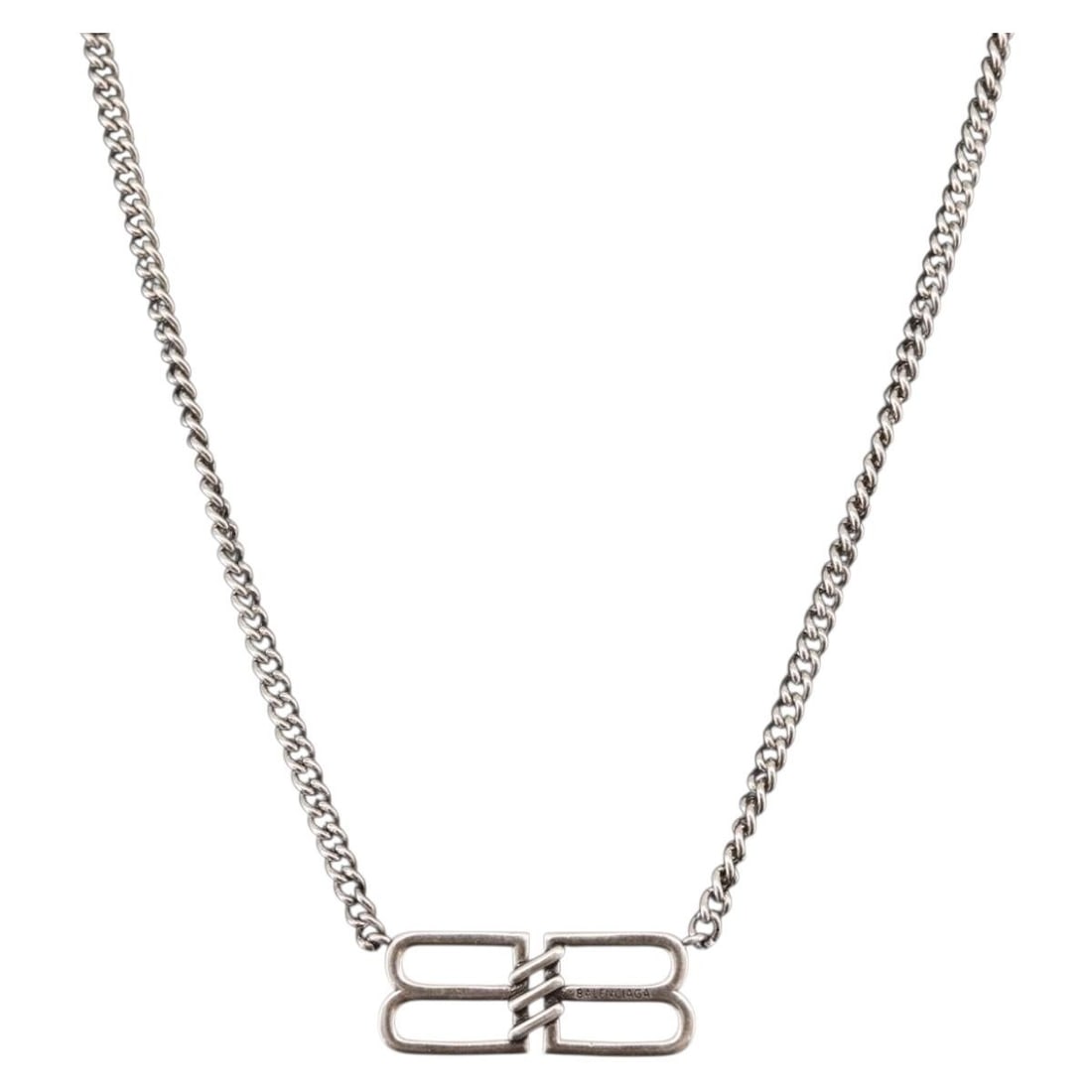 BALENCIAGA BB Icon Silver Tone Metal Necklace Italy: BALENCIAGA BB Icon Silver Tone Metal Necklace Italy Balenciaga BB Icon necklace in silver-tone metal, made in Italy. It comes with a dust bag and item box. The necklace is listed in excellent conditio