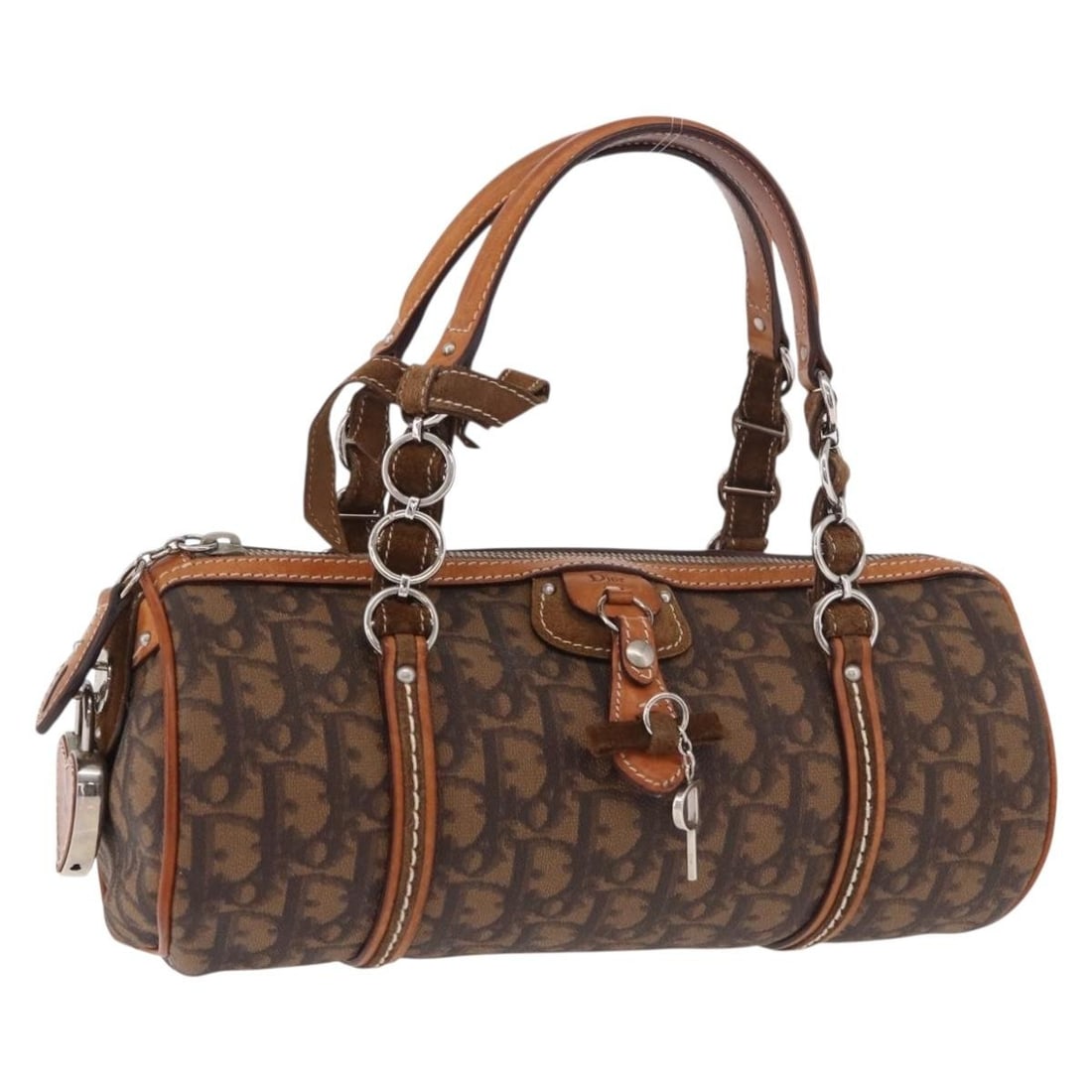 Christian Dior Romantic Chain Hand Bag Trotter Canvas PVC Brown Silver: Christian Dior Romantic Chain Hand Bag Trotter Canvas PVC Brown Silver Christian Dior Trotter Canvas Romantic Chain Bag in brown and silver, made in Italy. This women's handbag is crafted from PVC lea