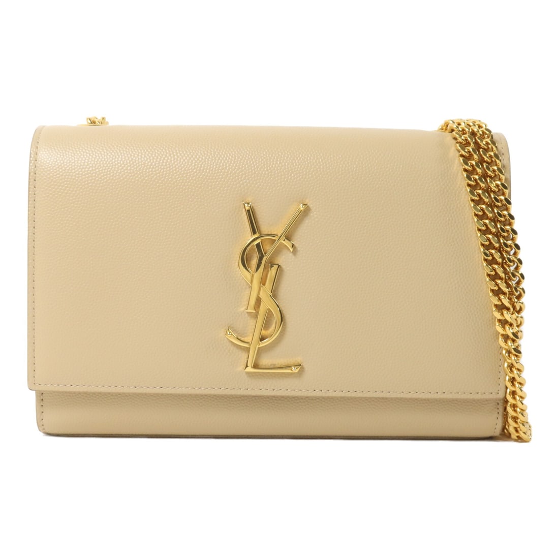Saint Laurent Kate Small Shoulder Bag 469390 Beige Calfskin Chain Strap: Saint Laurent Kate Small Shoulder Bag 469390 Beige Calfskin Chain Strap Saint Laurent YSL Kate Small Chain Shoulder Bag in beige calfskin with gold-tone hardware. Model 469390. It features a magnetic 