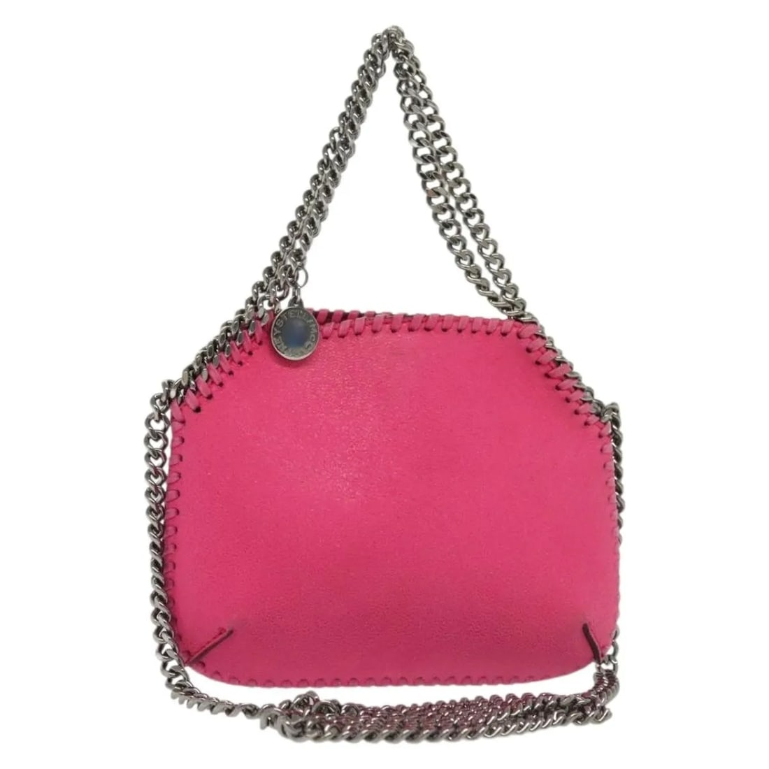 Falabella Tote Bag by Stella McCartney in Pink Suede: Falabella Tote Bag by Stella McCartney in Pink Suede This Stella McCartney Falabella Tote is crafted from pink suede and designed for women. The bag features a spacious interior and signature chain de