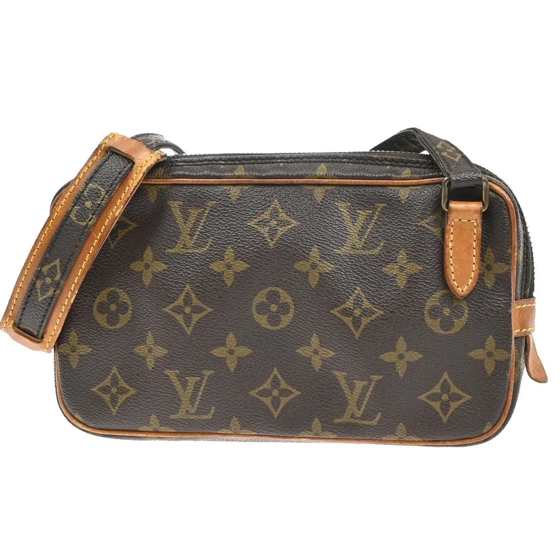 Louis Vuitton Pochette Marly Bandouliere Monogram Canvas Bag: Louis Vuitton Pochette Marly Bandouliere Monogram Canvas Bag The Louis Vuitton Pochette Marly Bandouliere Bag features the signature monogram canvas in brown, designed for unisex use. This bag is craf