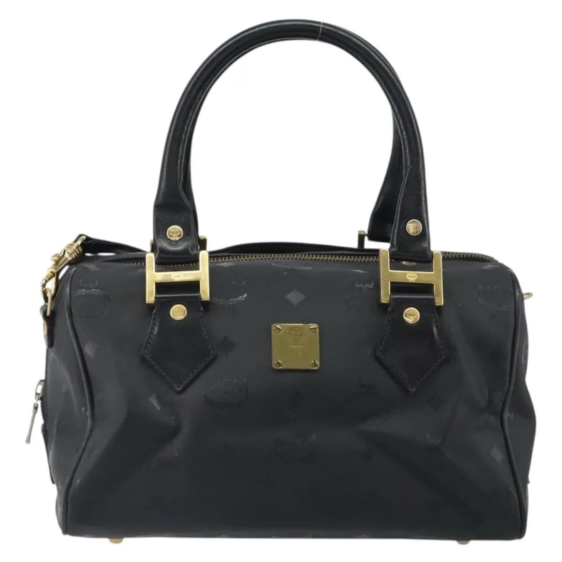 MCM Visetos logogramme black canvas leather handbag: MCM Visetos logogramme black canvas leather handbag MCM Visetos logogramme bag in black canvas with leather details. It is a female style made in Germany and measures 26 cm x 15 cm x 16 cm. The item i