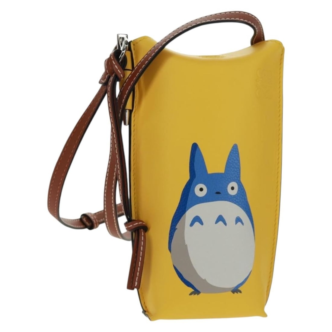 LOEWE Studio Ghibli Totoro Gate Pocket Shoulder Bag Yellow Leather: LOEWE Studio Ghibli Totoro Gate Pocket Shoulder Bag Yellow Leather This LOEWE x Studio Ghibli My Neighbor Totoro Gate Pocket Bag is a shoulder bag crafted from leather in a yellow and silver colorway.